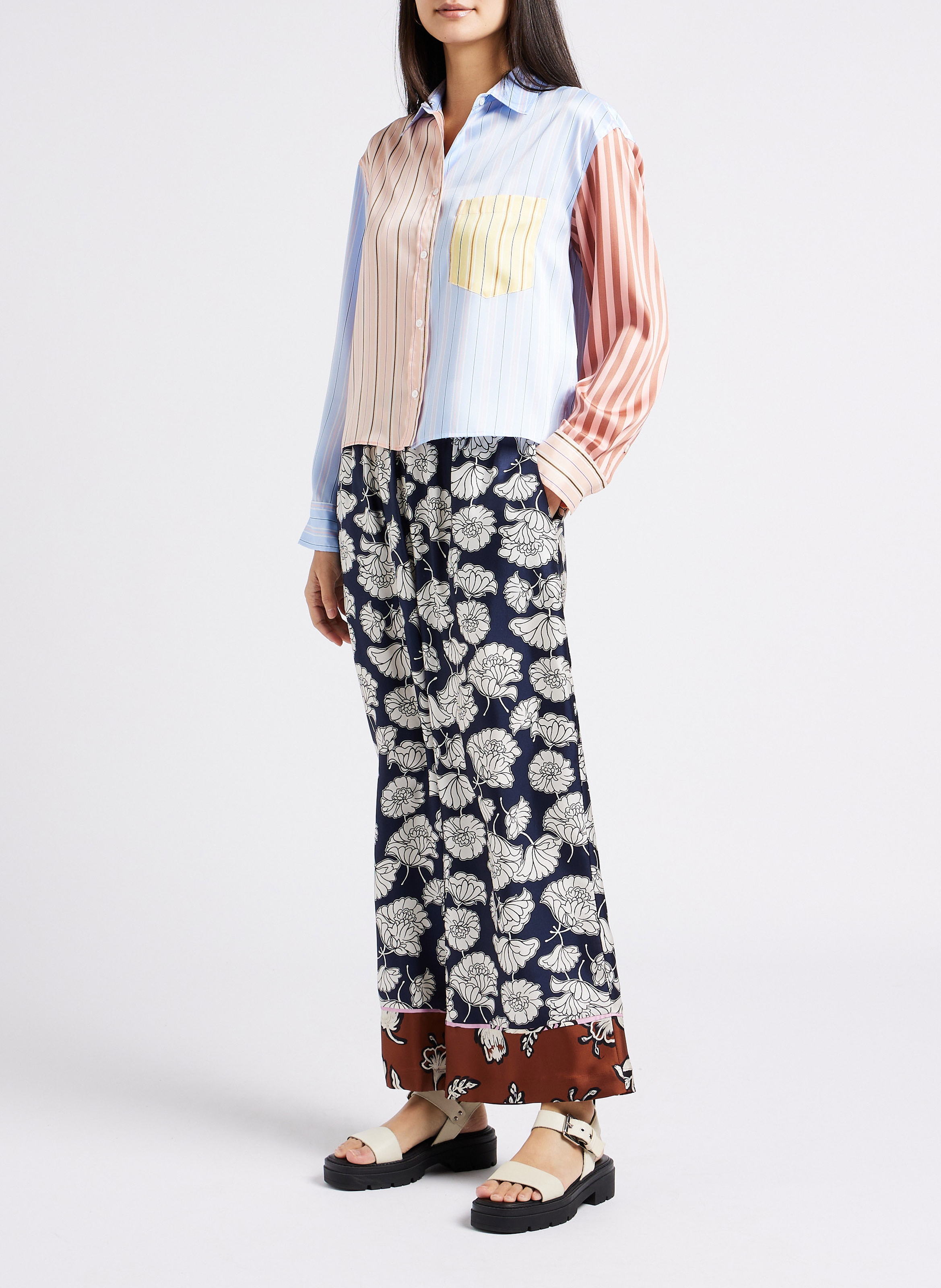 Straight floral print silk pants MAX MARA WEEK END Blue