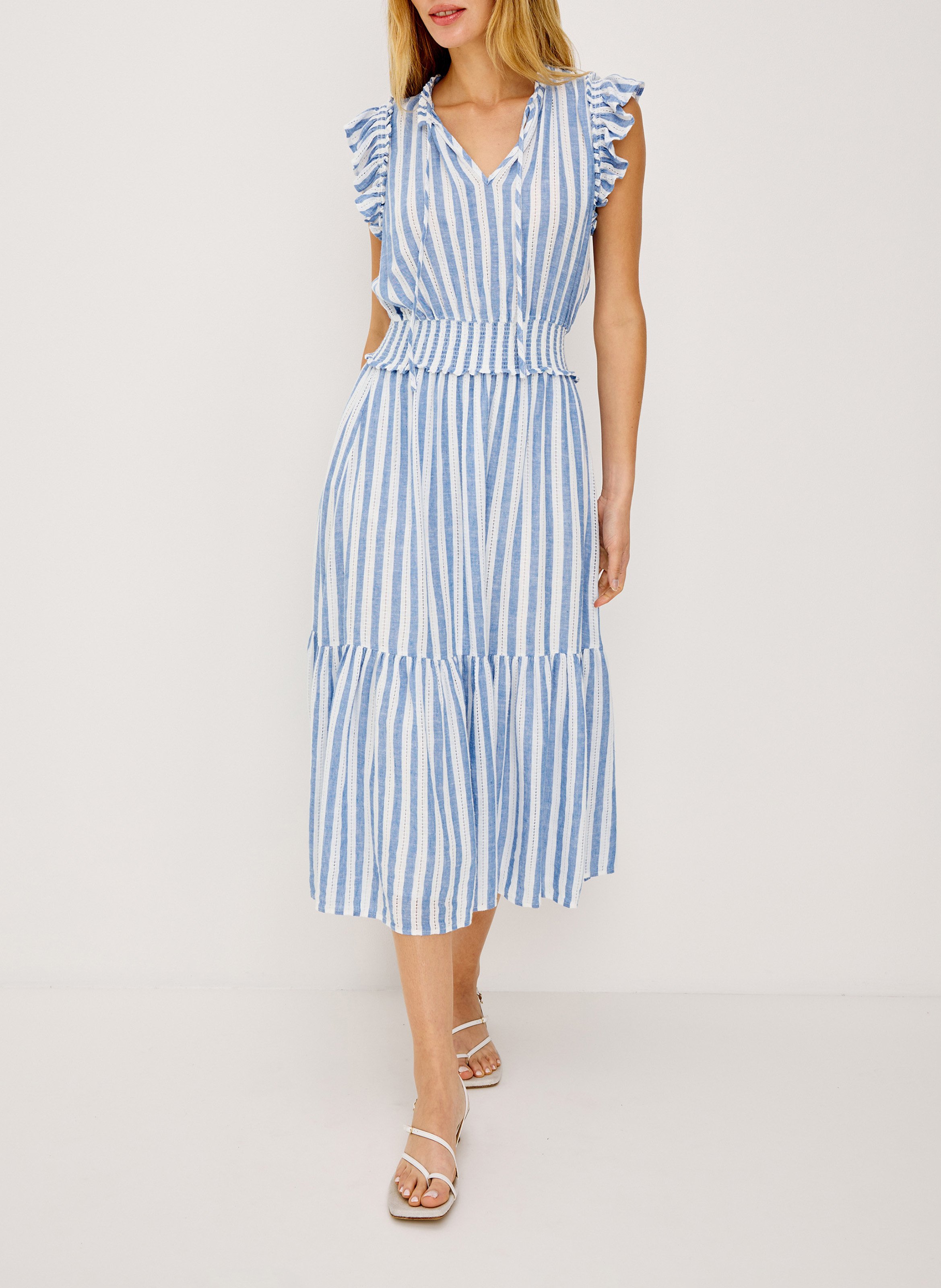 Midi dress with Tunisian collar in blended linen RAILS Multicolored