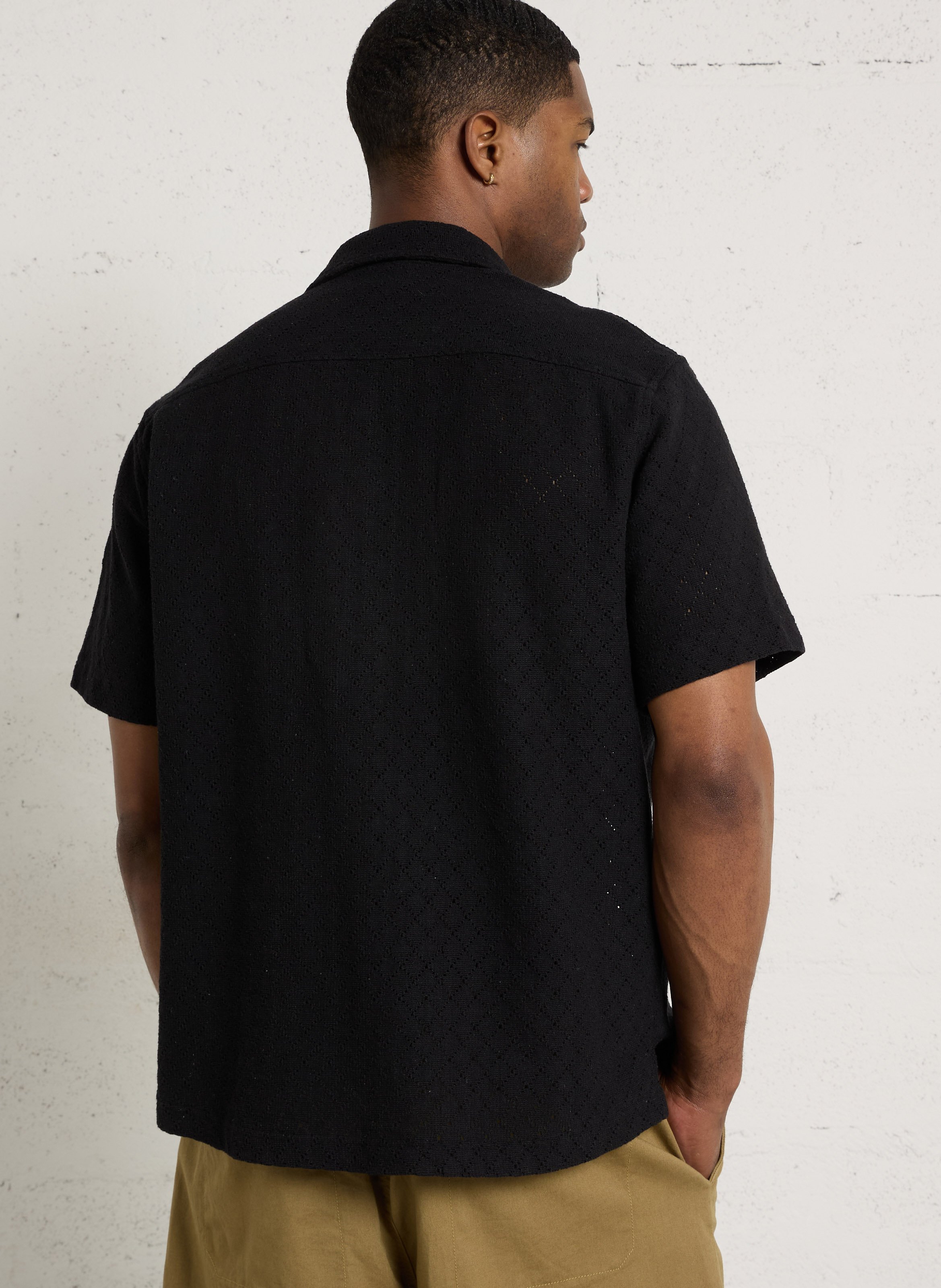 Chemise col classique manches contrastantes en coton SOLID Black