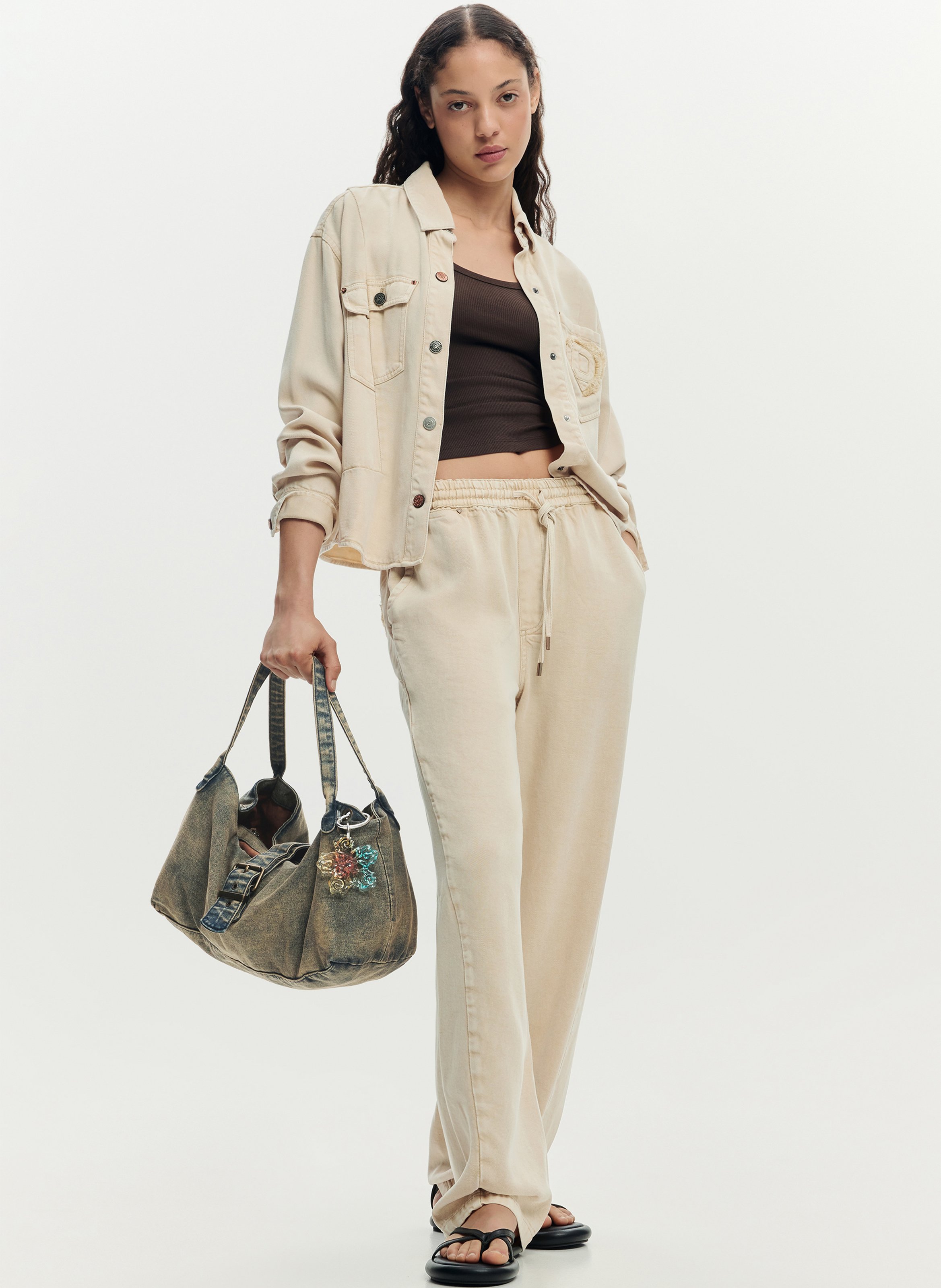 Sac épaule zippé en denim délavé DESIGUAL Vert