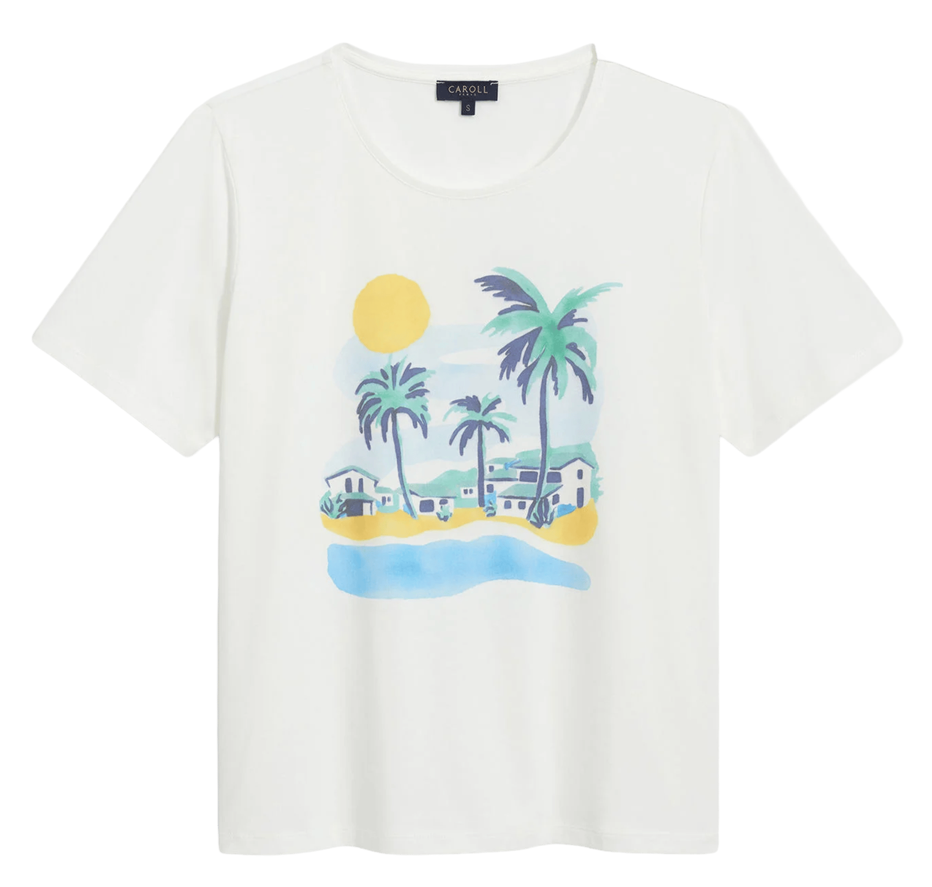 T-shirt droit col rond en coton mélangé CAROLL Beige