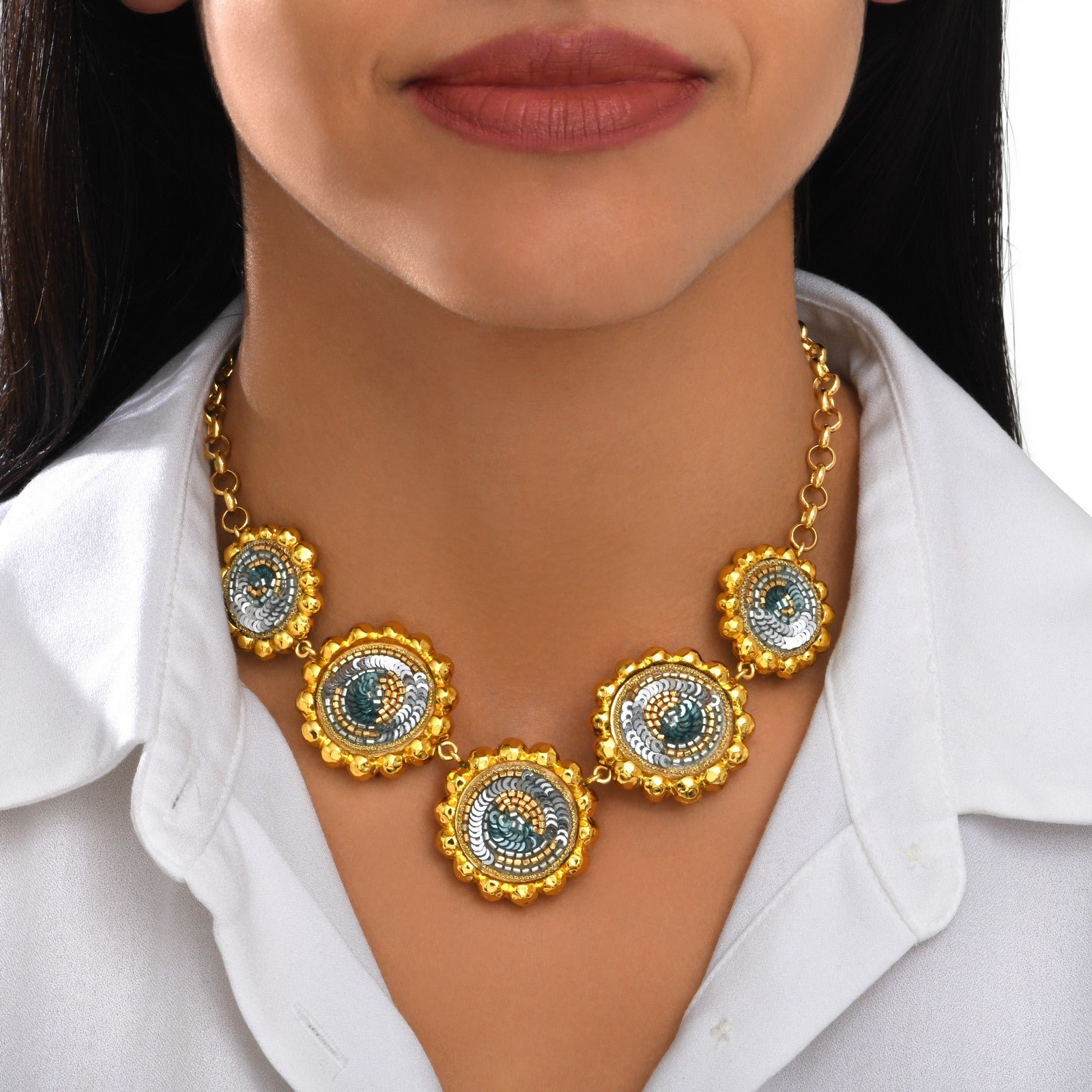 Collier chaîne angèle ronds brodés SATELLITE PARIS Vert