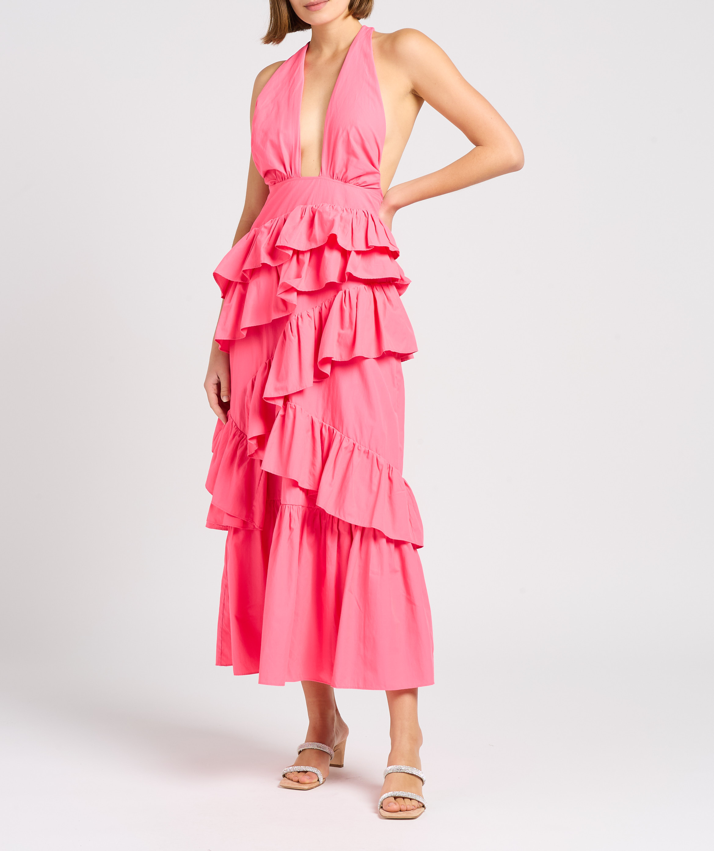 Long asymmetric flounced dress SUNDRESS Pink