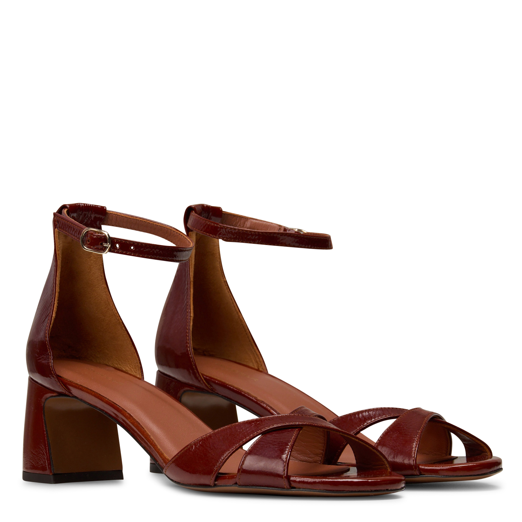 Lakleren sandalen met hak RIVECOUR Bruin
