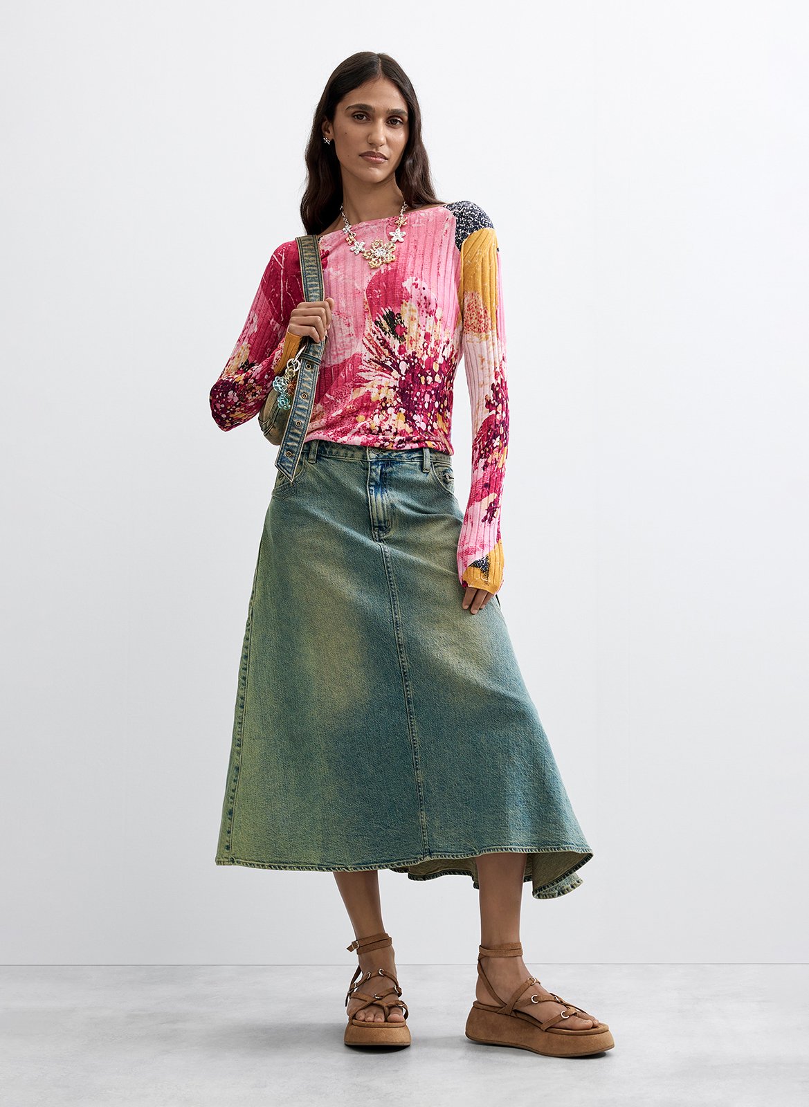 Straight boat neck sweater in printed knit DESIGUAL Red