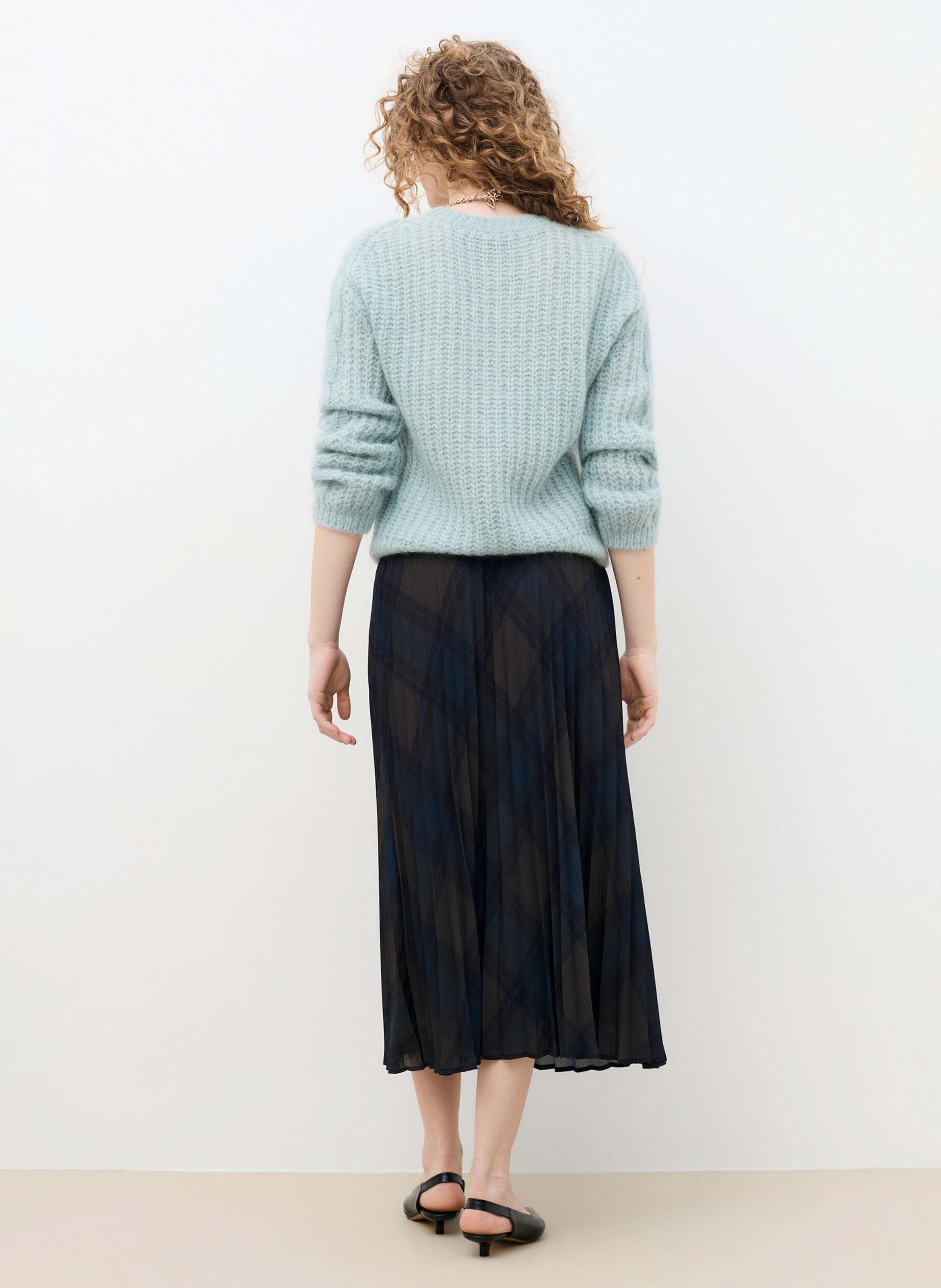 Pull col rond en laine d'alpaga mélangée CAROLL Bleu