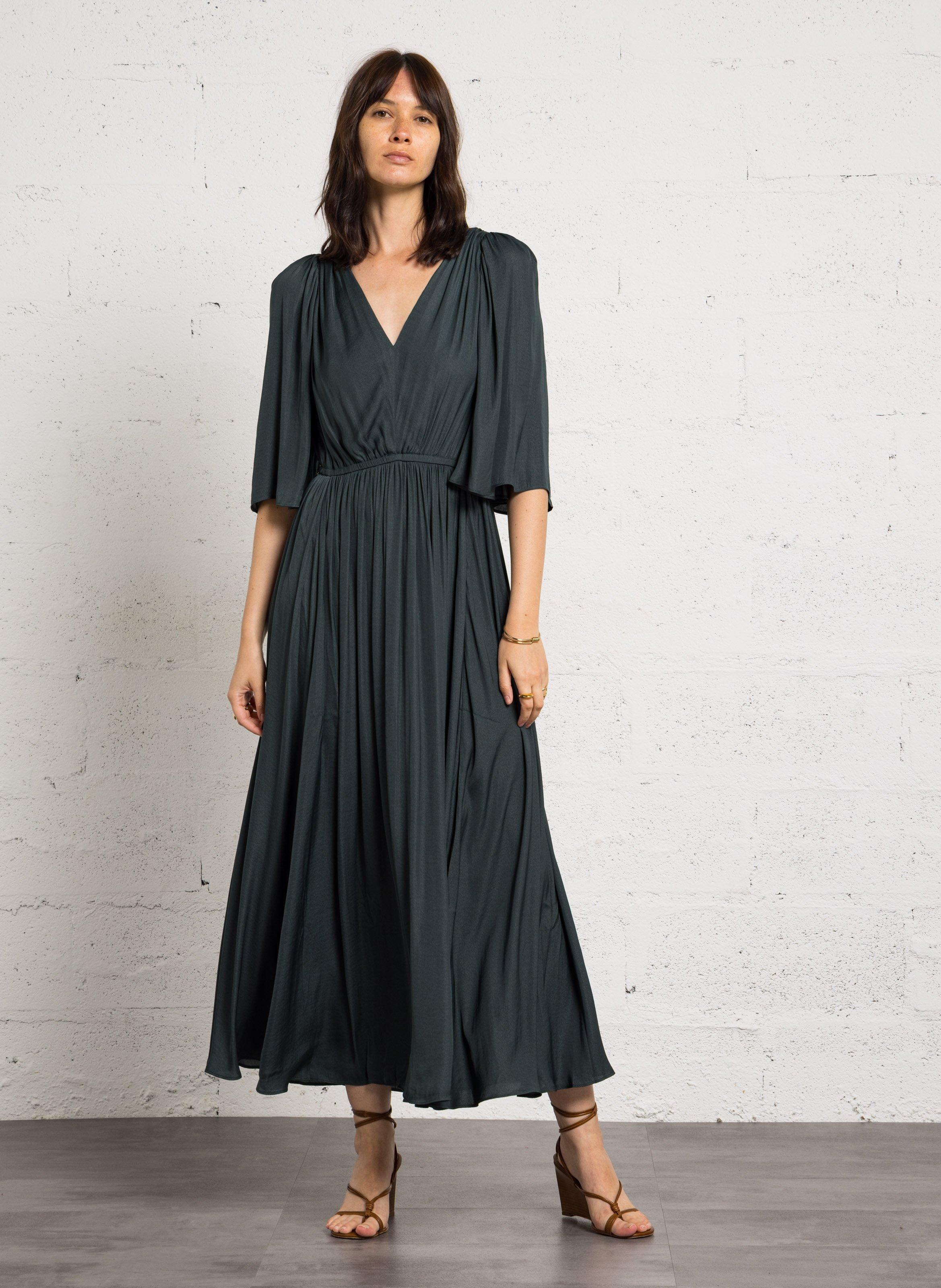 Robe longue col V unie MAISON 123 Bleu