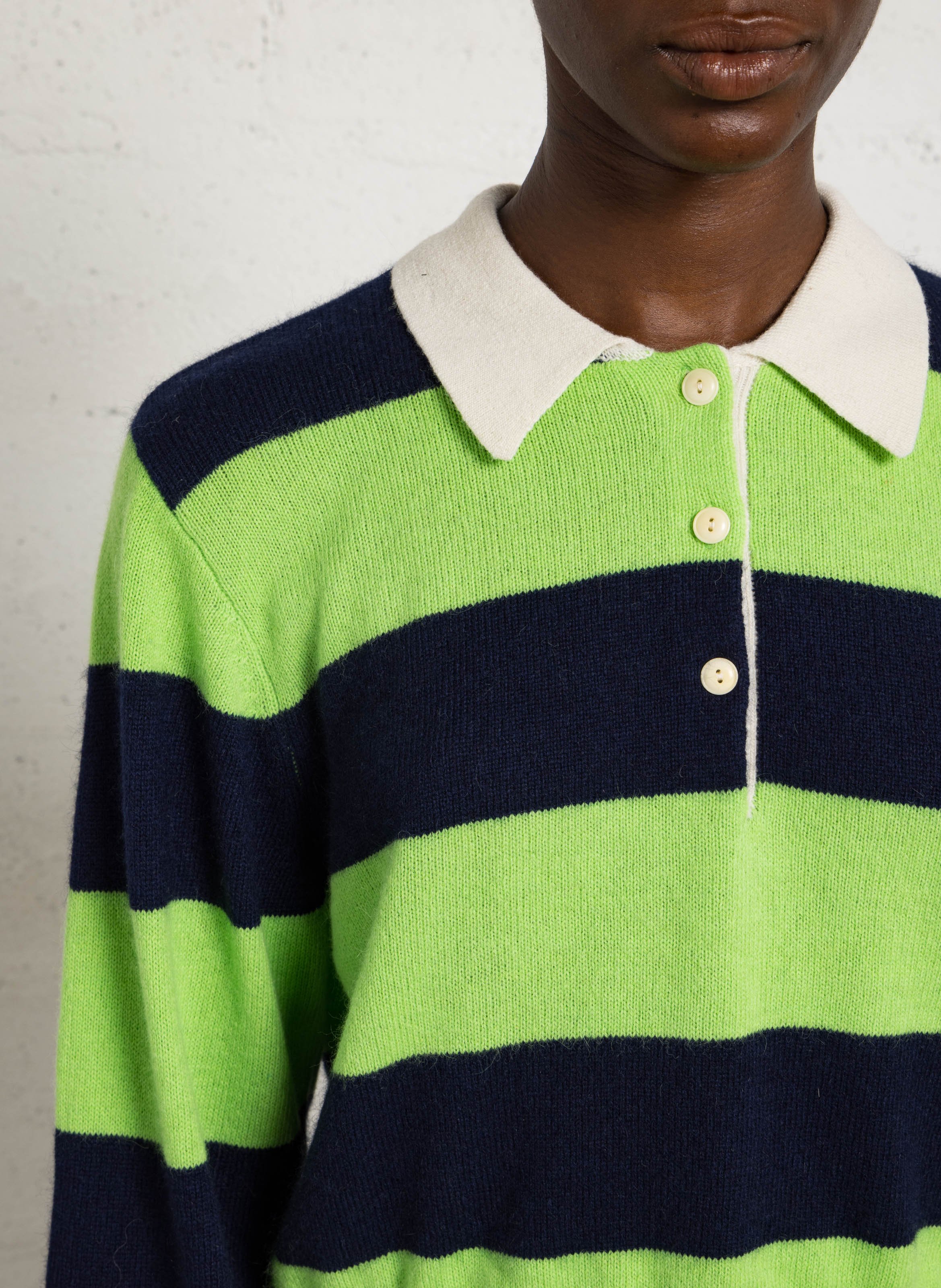 Pull droit col polo en maille rayée BELLEROSE Bleu