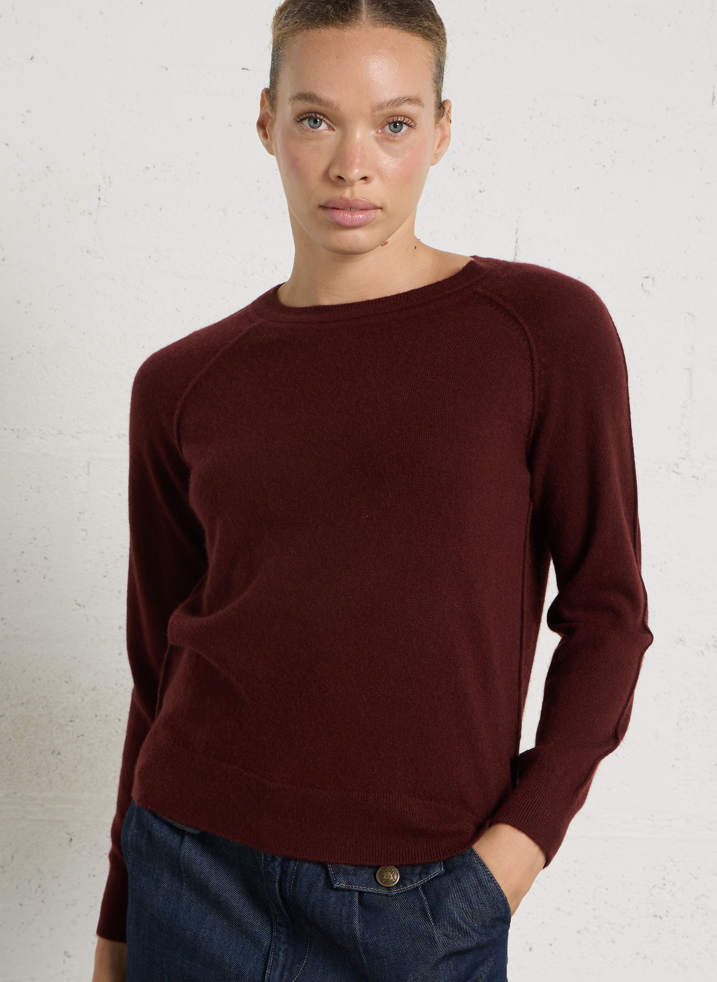 Pull droit à col rond en cachemire MAISON 123 Rouge