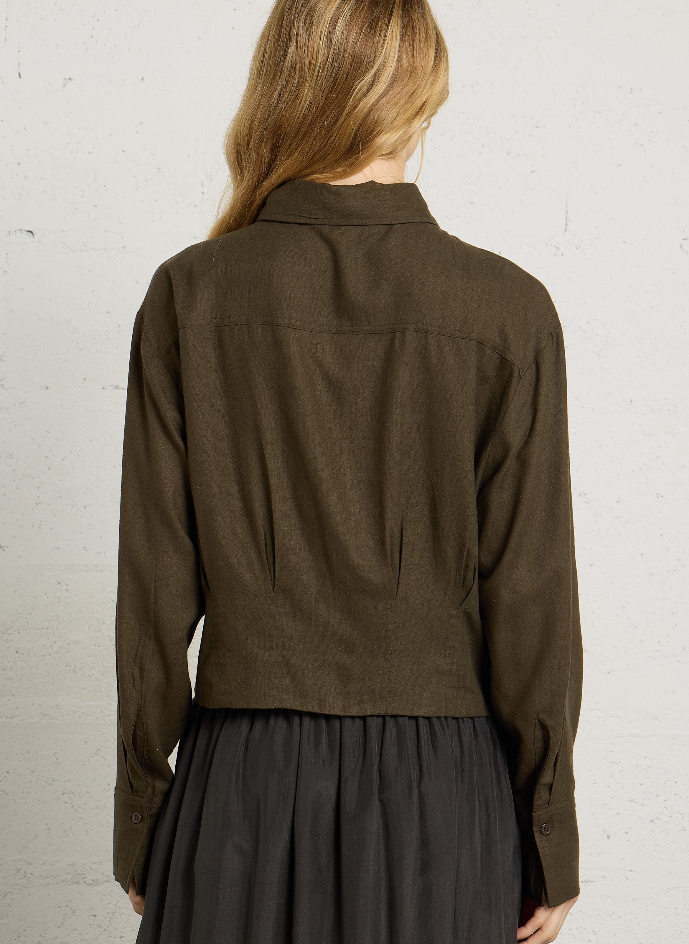 Chemise courte et droite en soie BELLEPIECE Marron