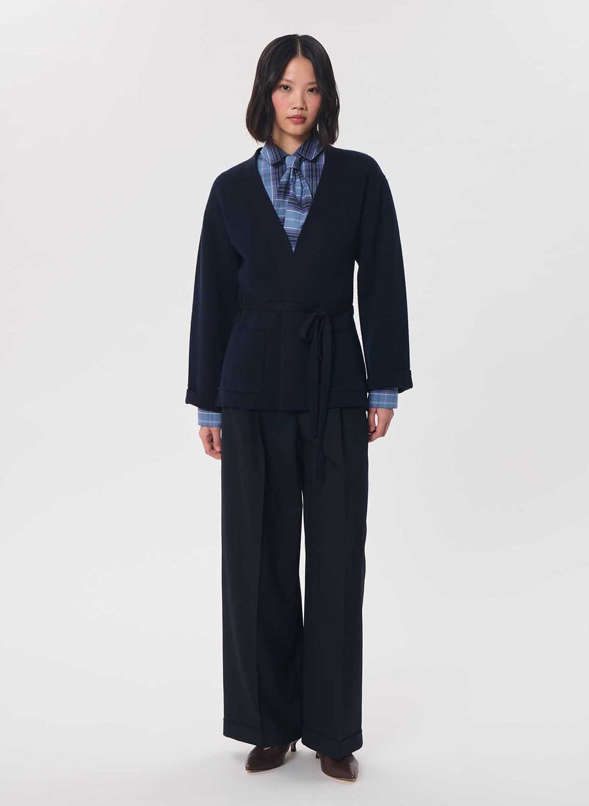 Lange Wickelstrickjacke aus Wollmischung TARA JARMON Blau