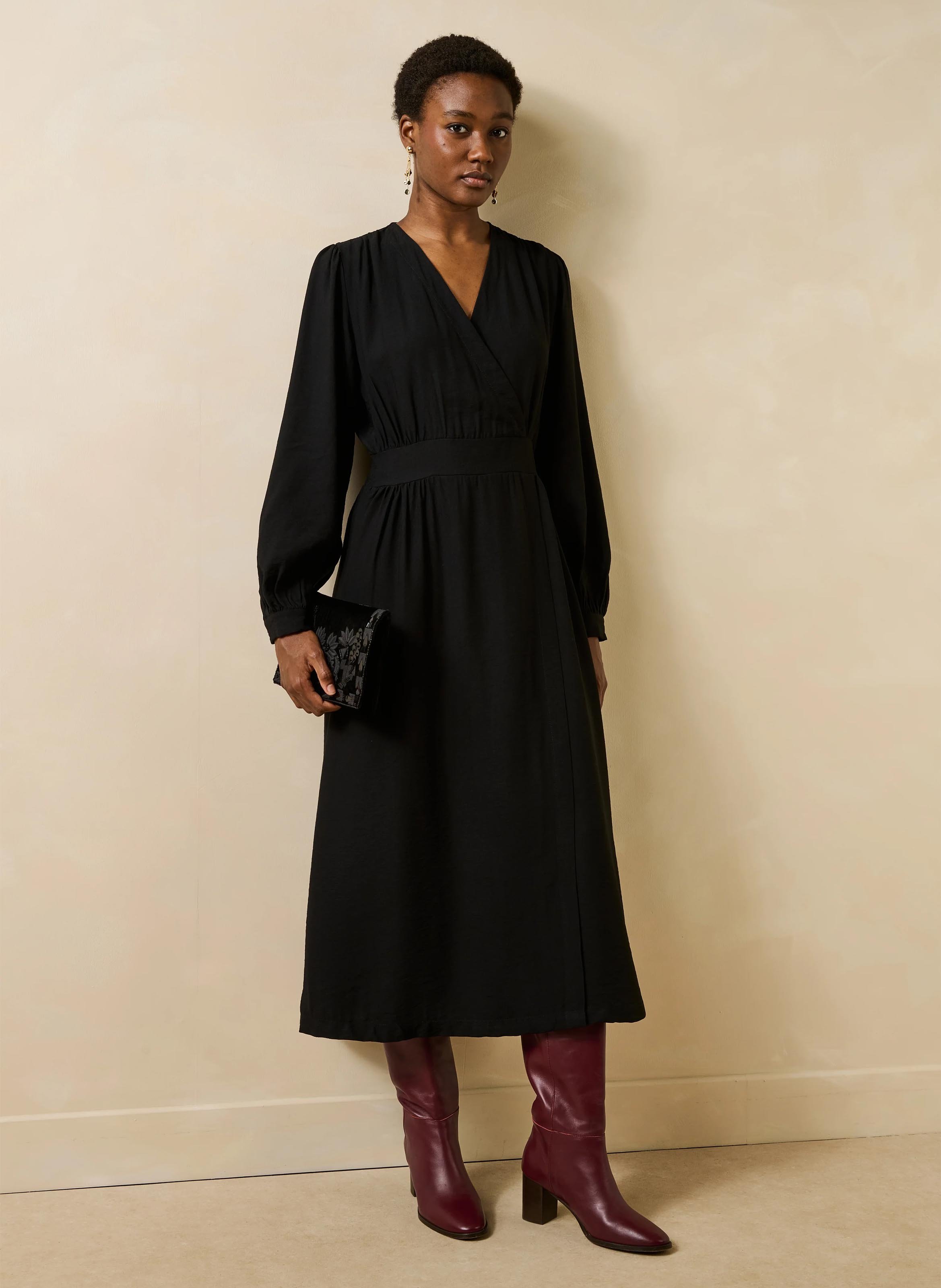 Long V-neck dress LA FEE MARABOUTEE Black