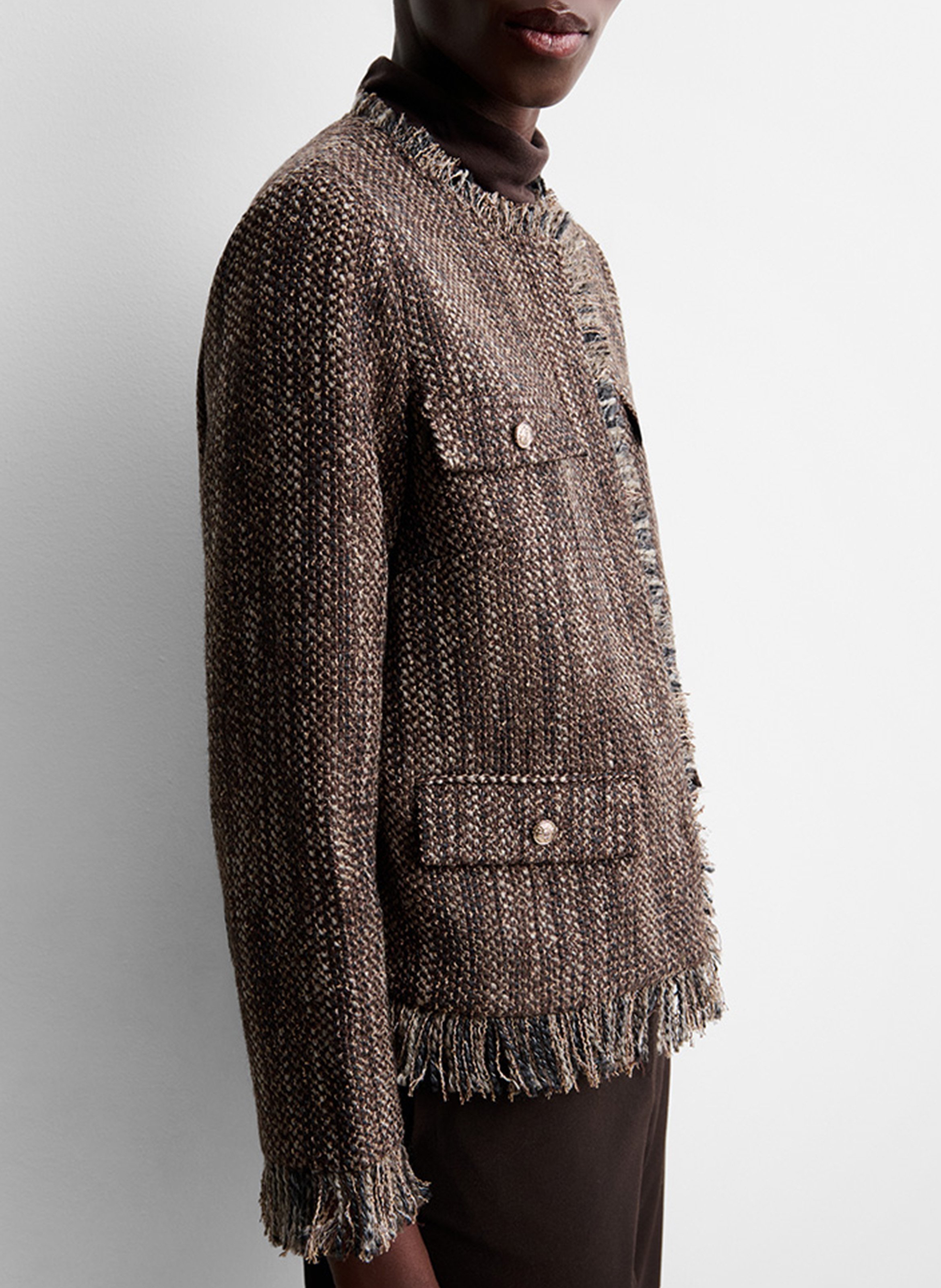 Straight round-neck tweed jacket SIMORRA Brown