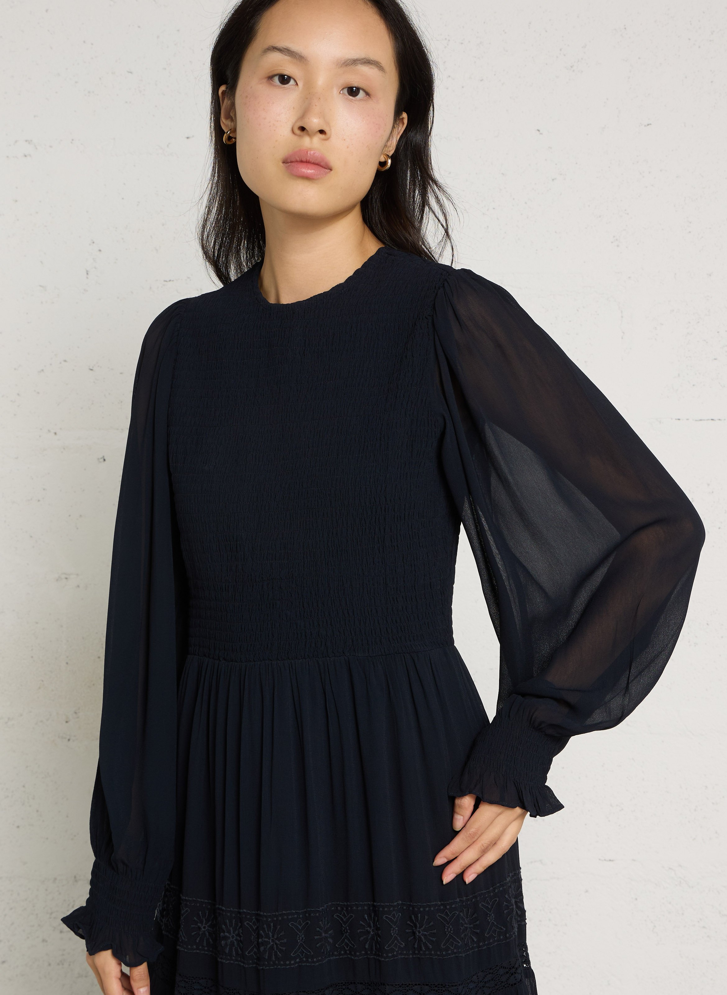 Gerade lange Kleid mit Stickdetails MAISON HOTEL Blau