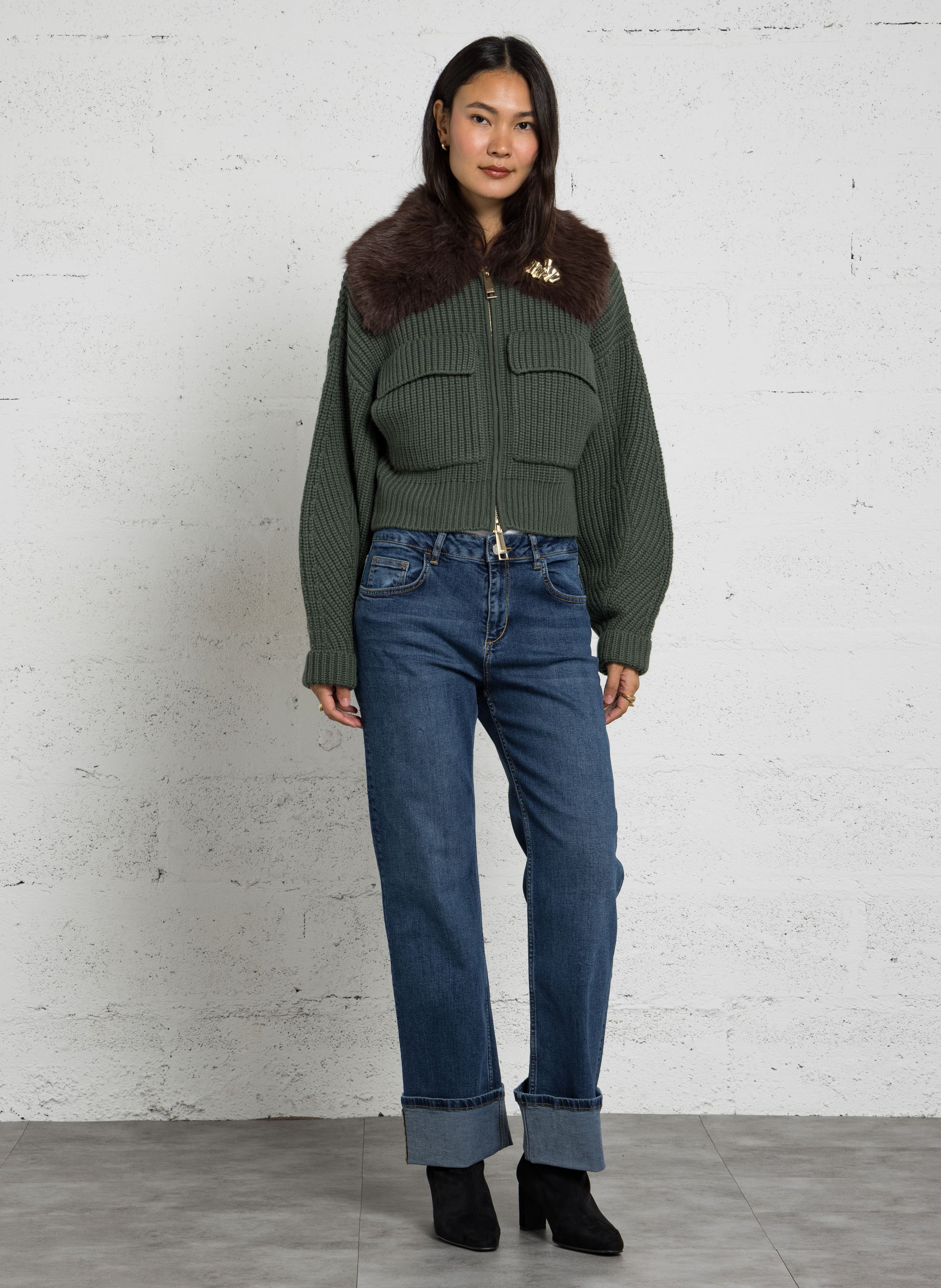 Gilet col en fourrure en laine mélangée LIU JO Vert
