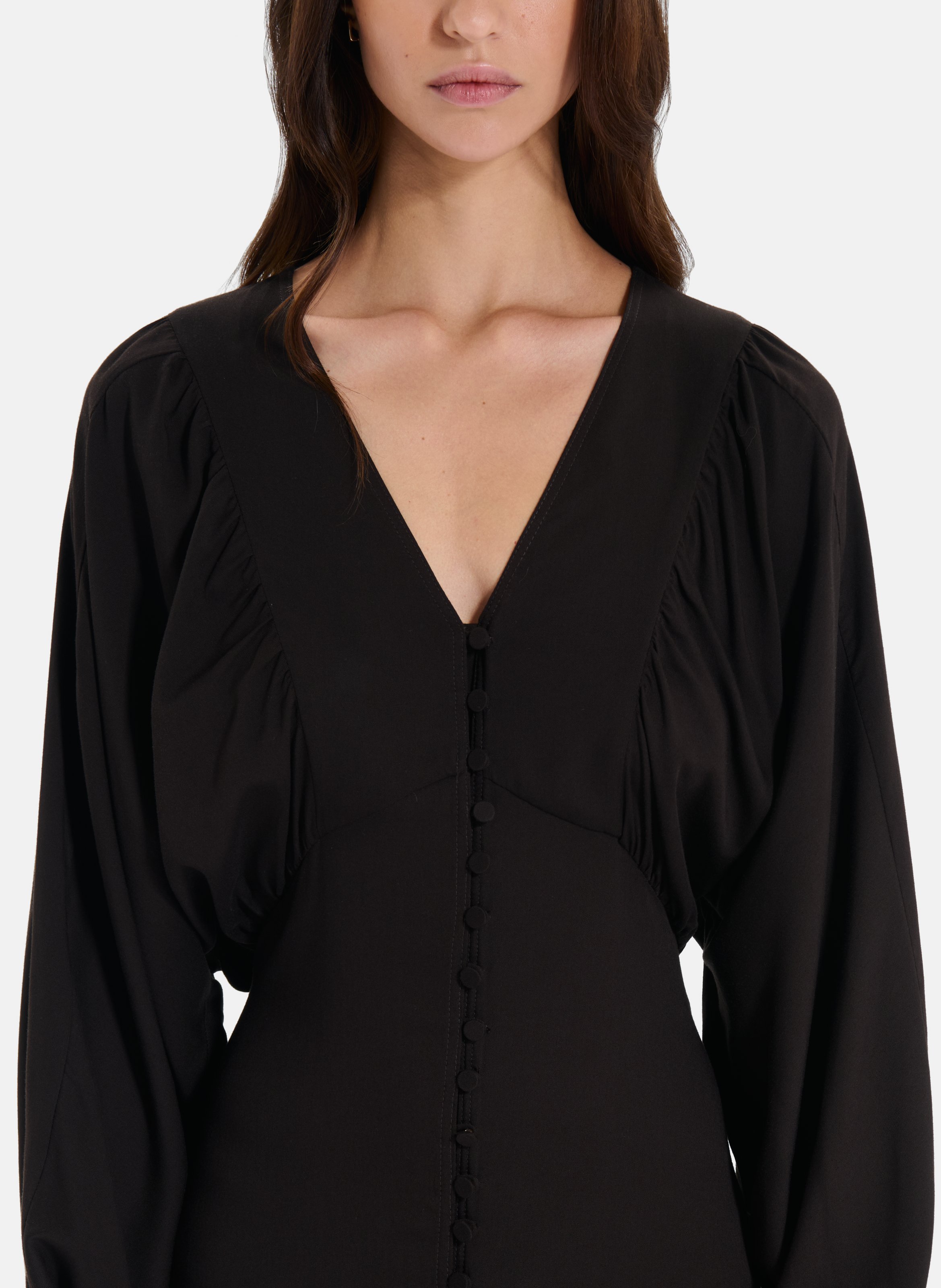 Robe longue fluide col V  ZAPA Marron