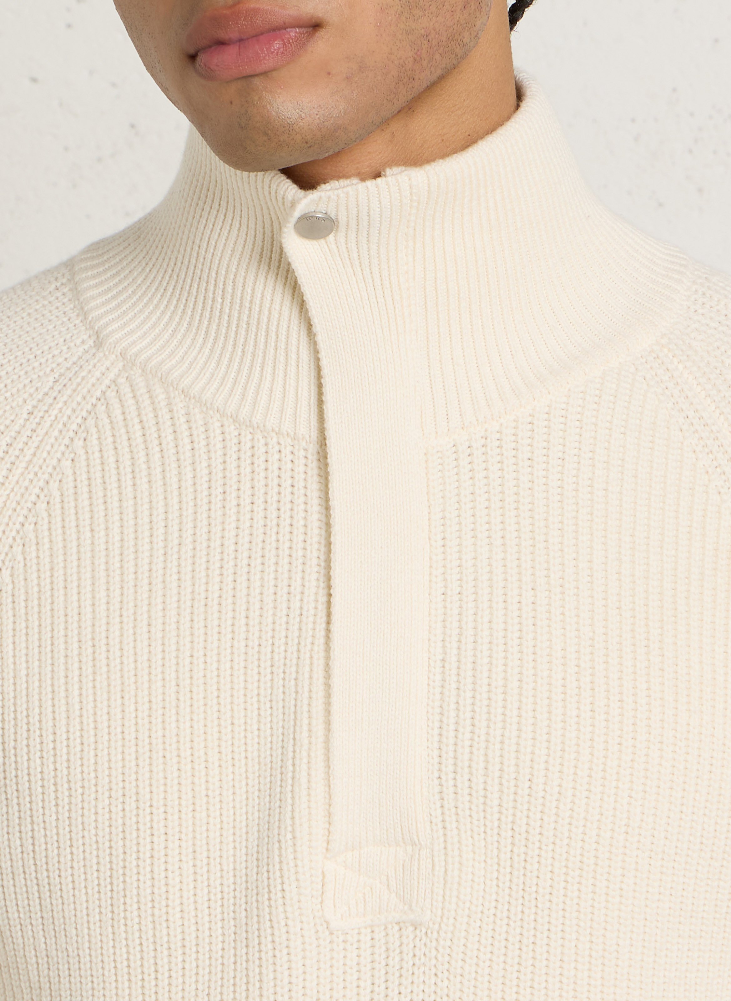 Pull droit côtelé en laine et coton  IKKS Blanc