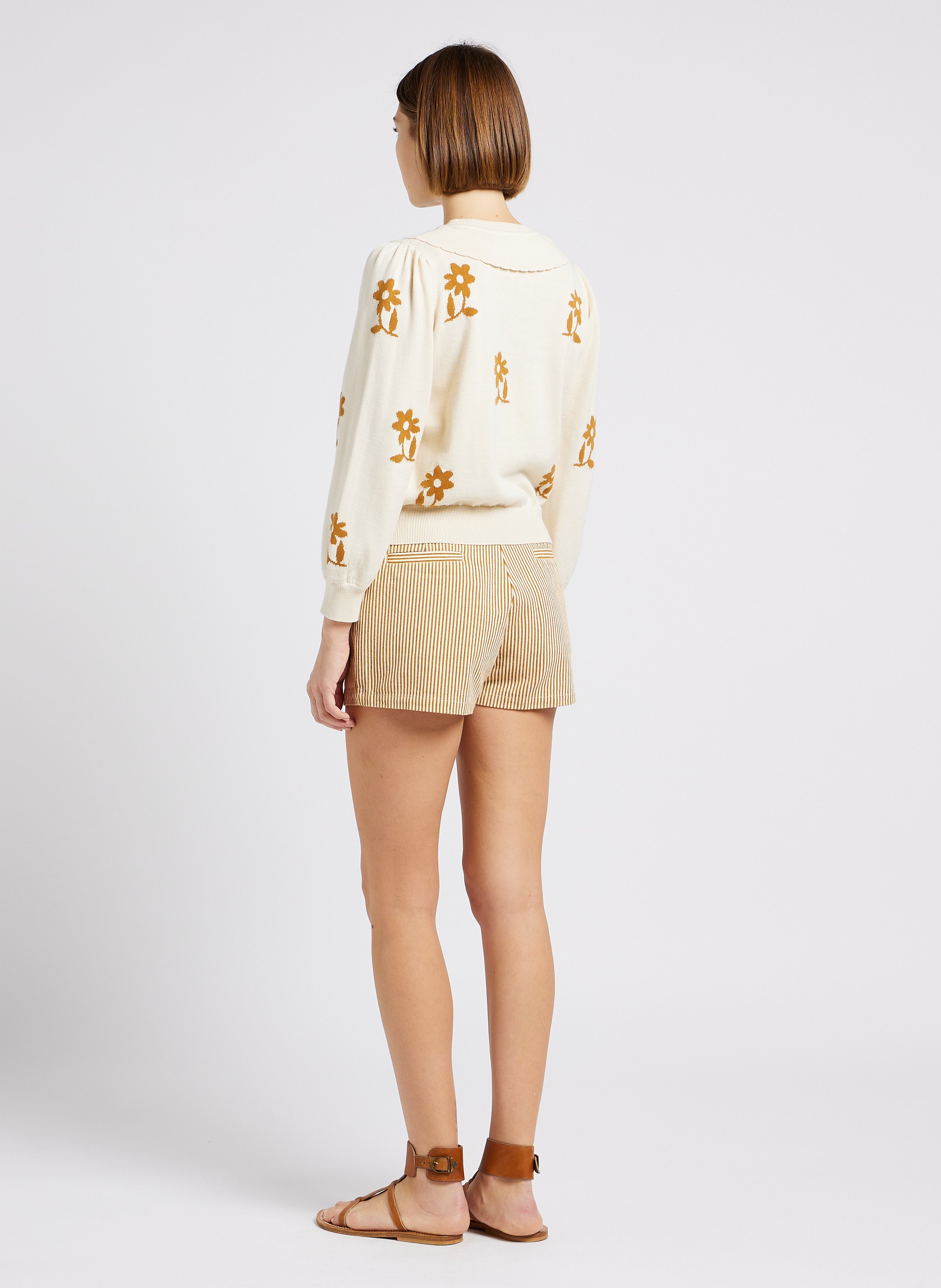 Gerade geschnittene Baumwollshorts mit Streifen EMILE ET IDA Beige