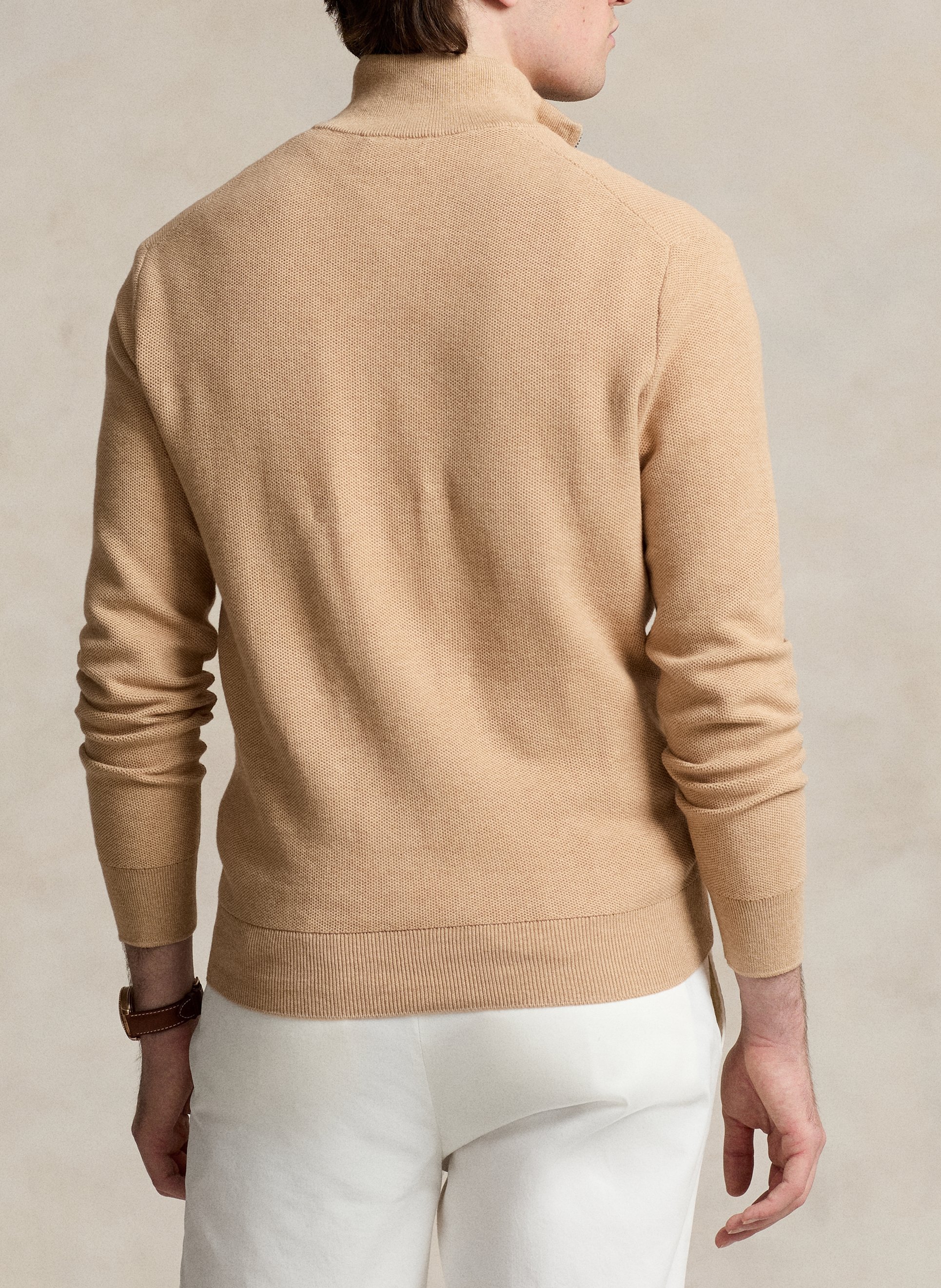 Pull col montant zippé en coton piqué POLO RALPH LAUREN Beige