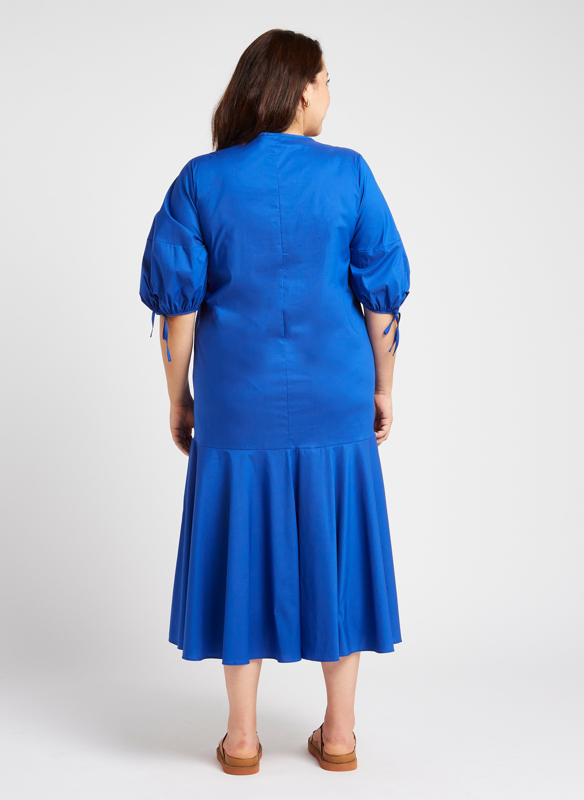 Gerade geschnittenes Maxikleid aus Baumwoll-Mix mit V-Ausschnitt PERSONA by Marina Rinaldi Blau