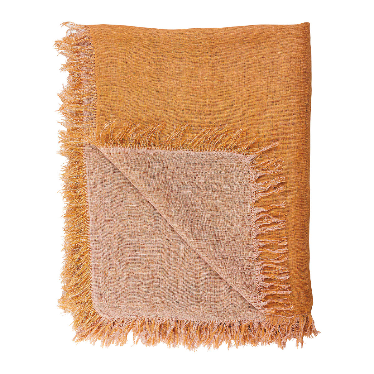 Saffron hand woven linen throw BLANC D'IVOIRE Yellow