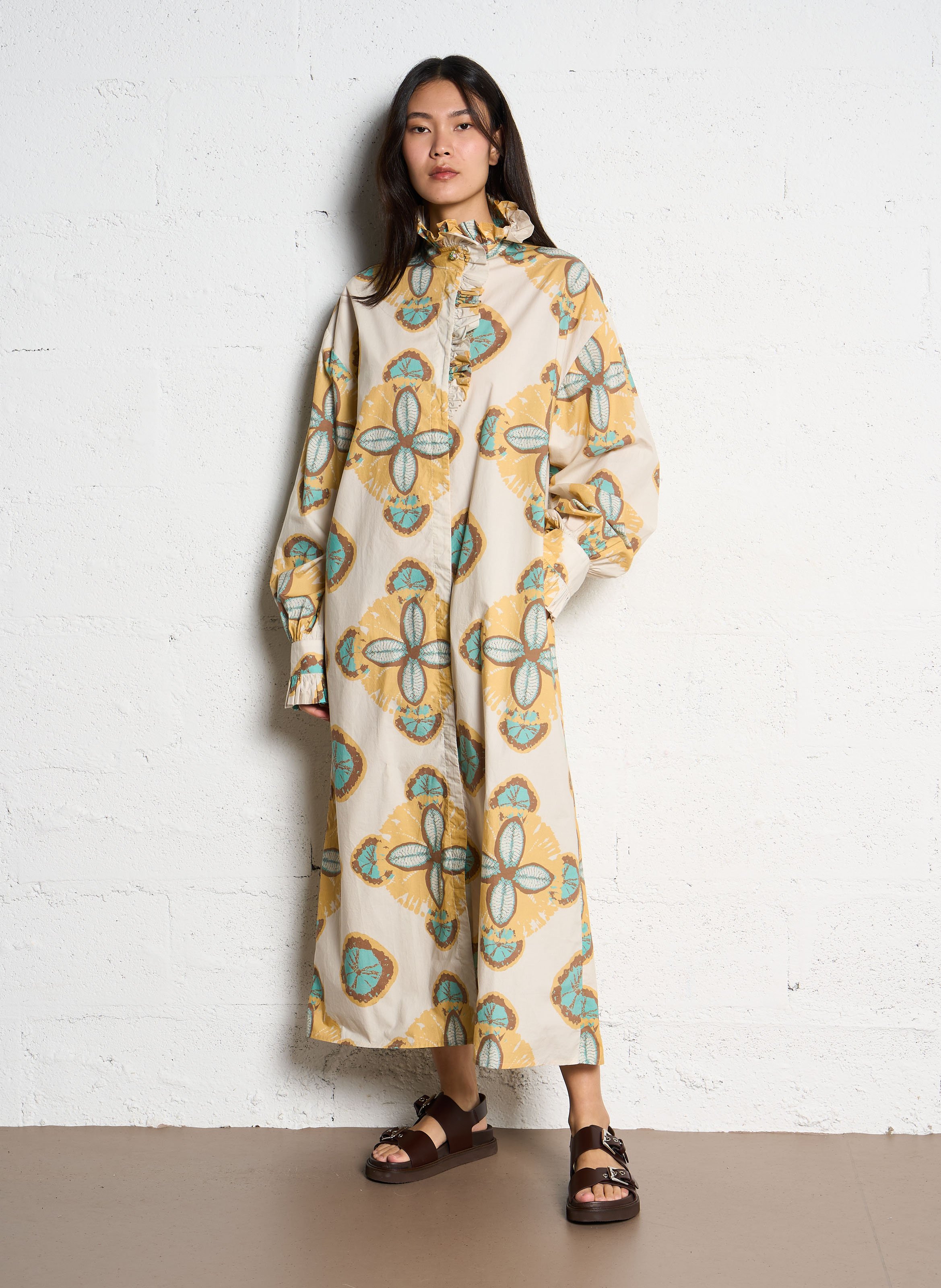 Long printed cotton dress V DE VINSTER Yellow