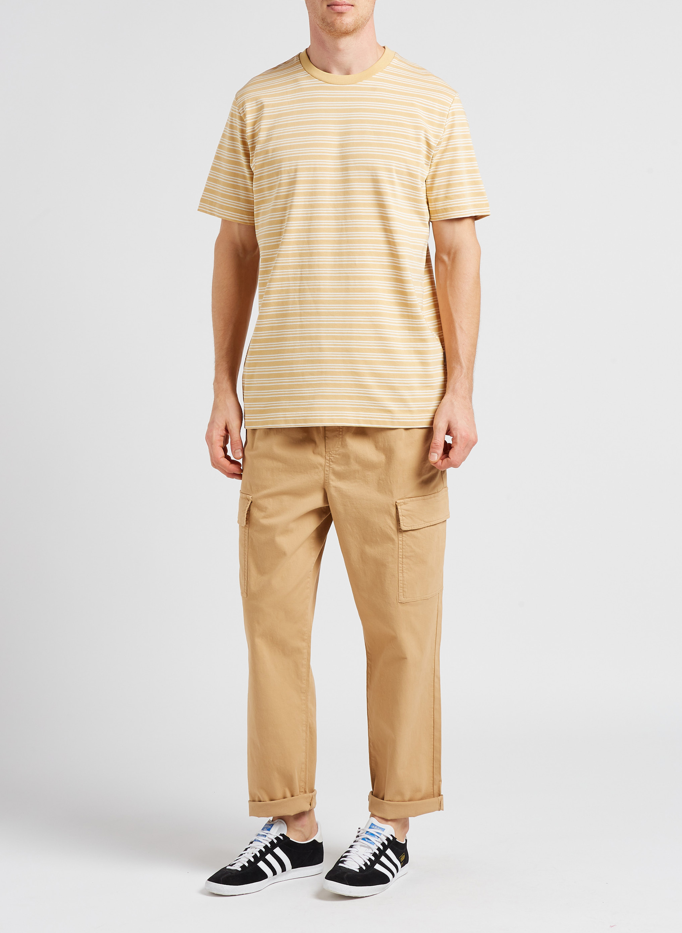 Round-neck striped cotton T-shirt SELECTED Orange