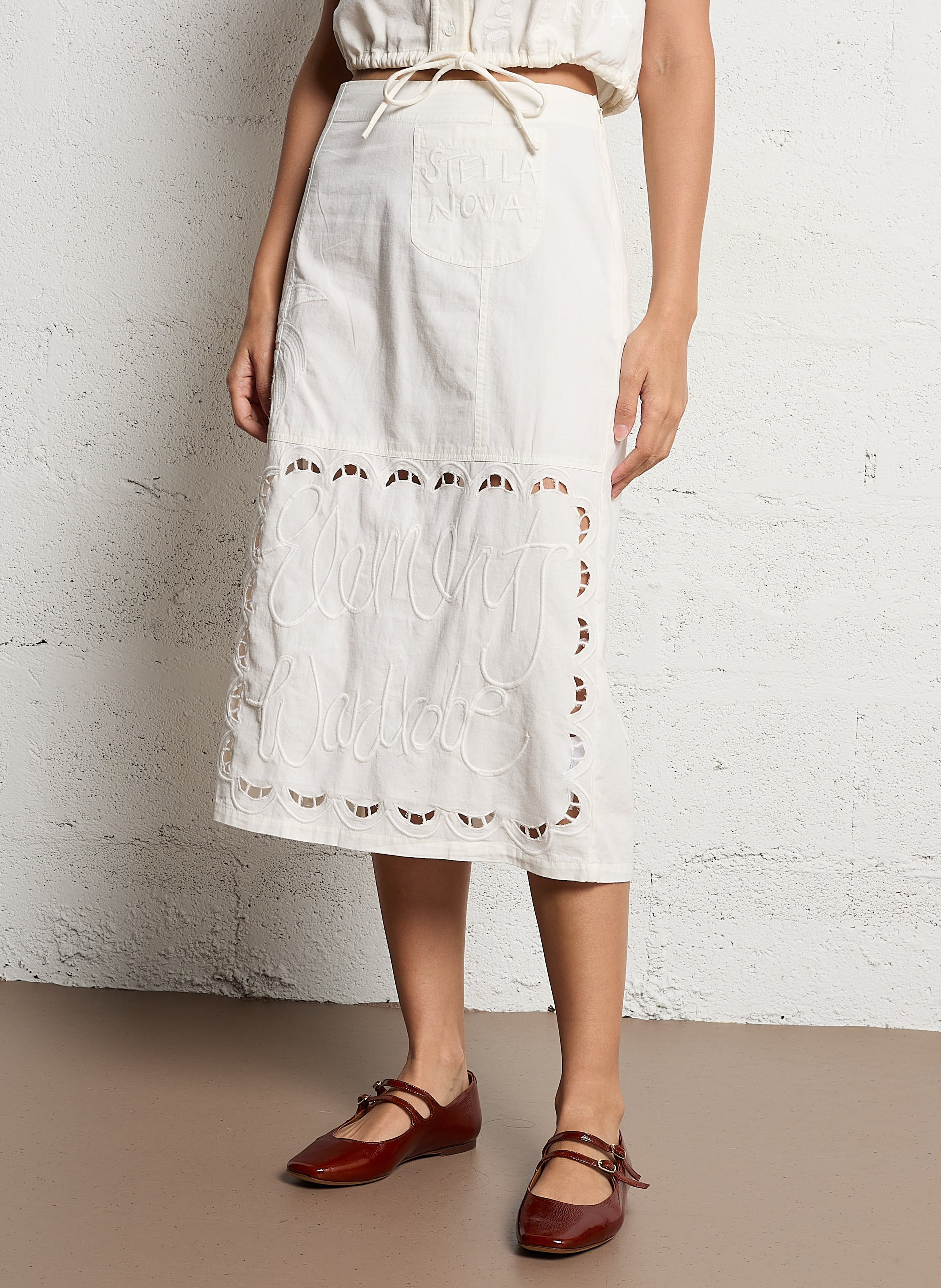 Embroidered cotton midi skirt STELLA NOVA White