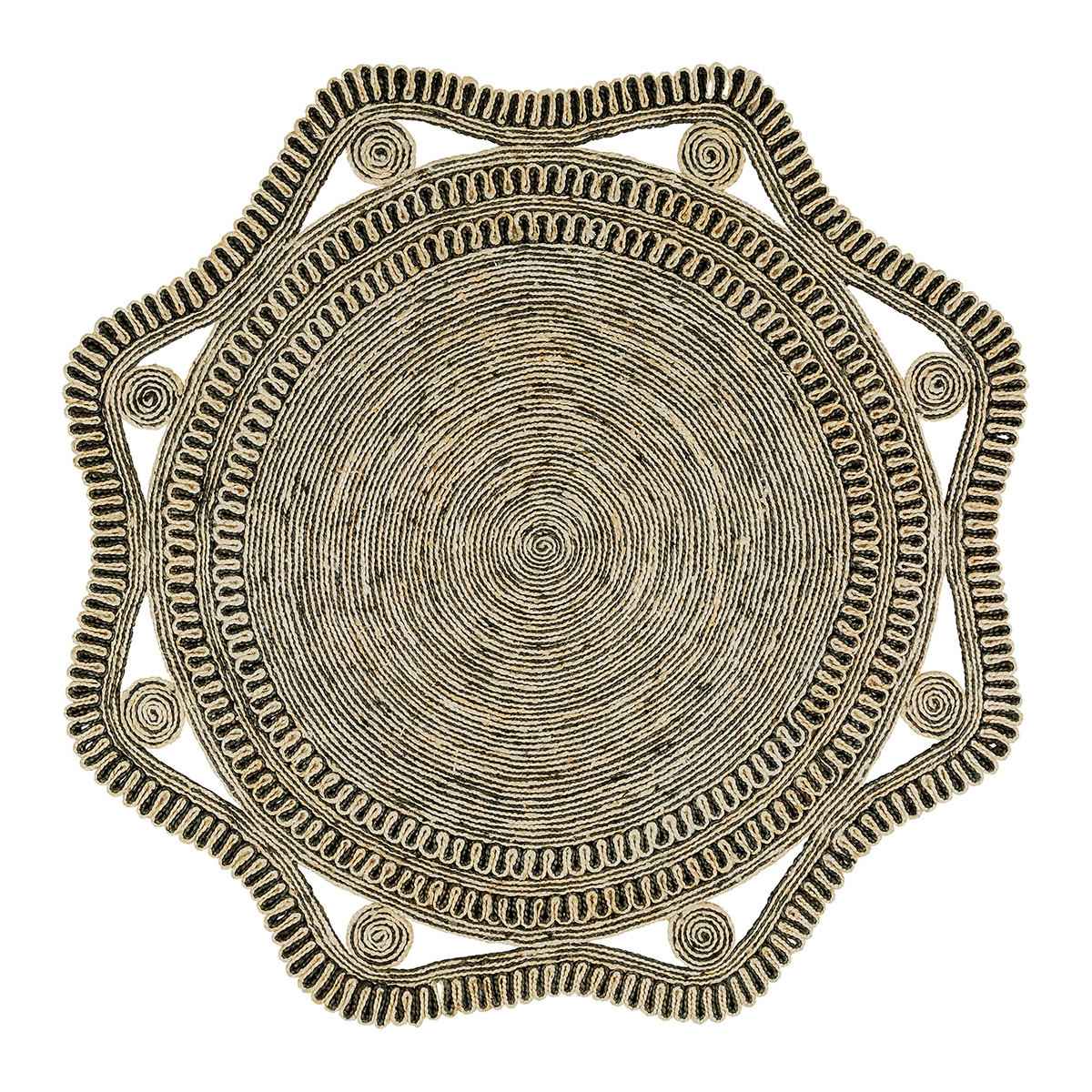 Jute Kishi Rug BLANC D'IVOIRE Black