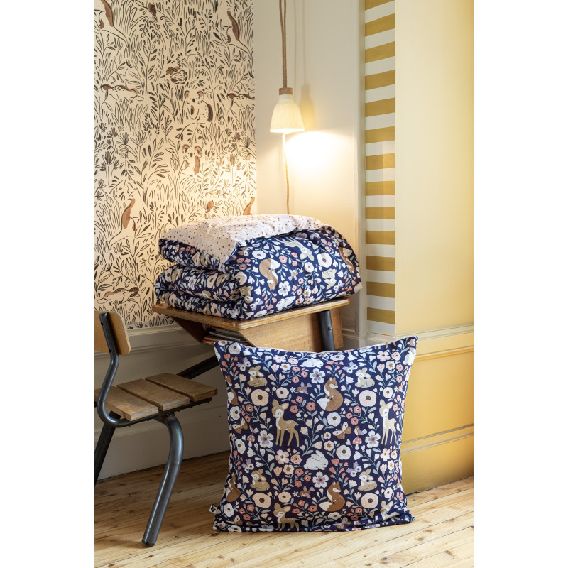 "Enchanted Forest" reversible duvet cover set in 100% cotton / 57 threads/cm², available in all sizes. L'EFFET PAPILLON Multicolored