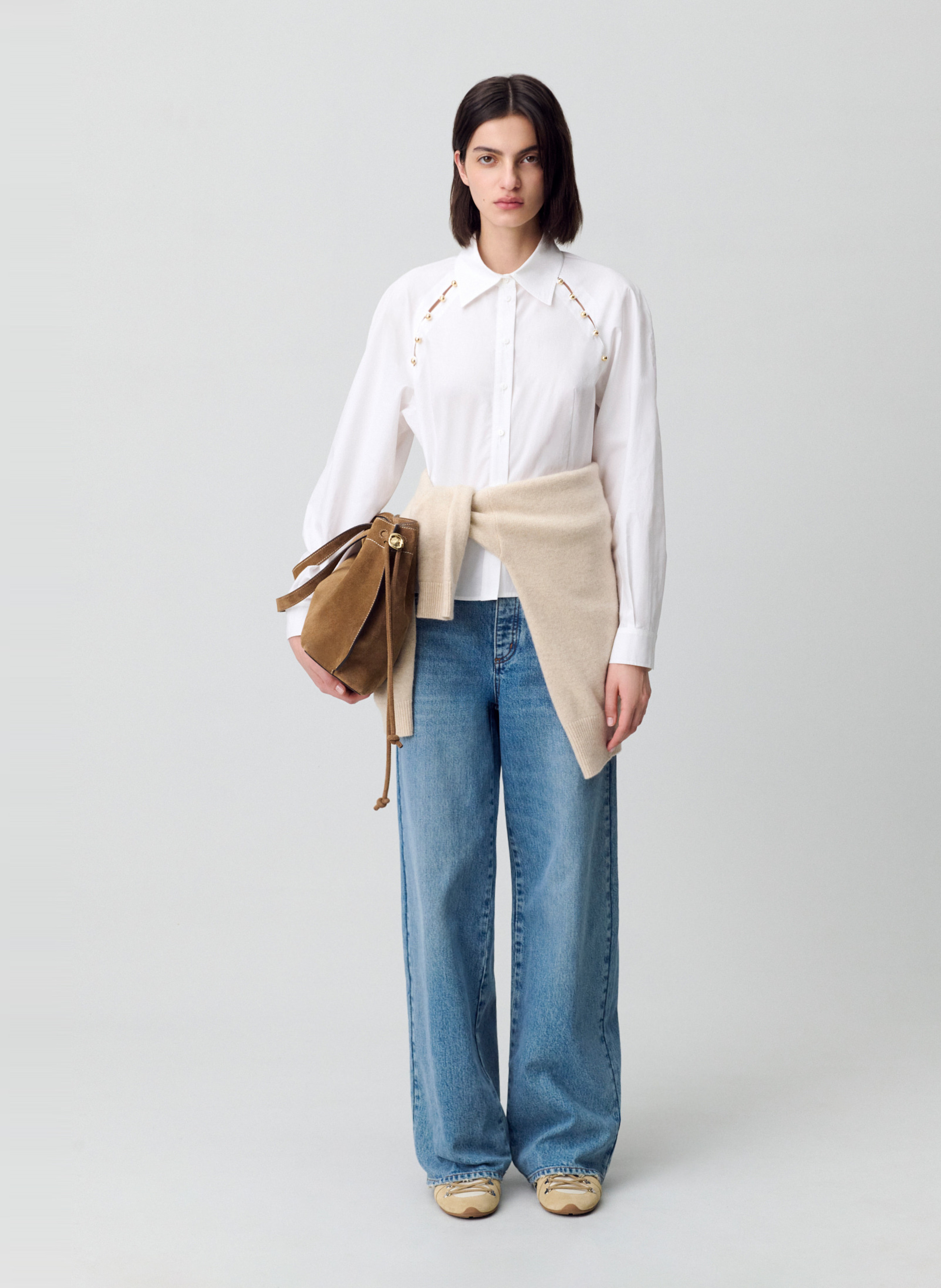 Cropped buttoned cotton shirt CLAUDIE PIERLOT White