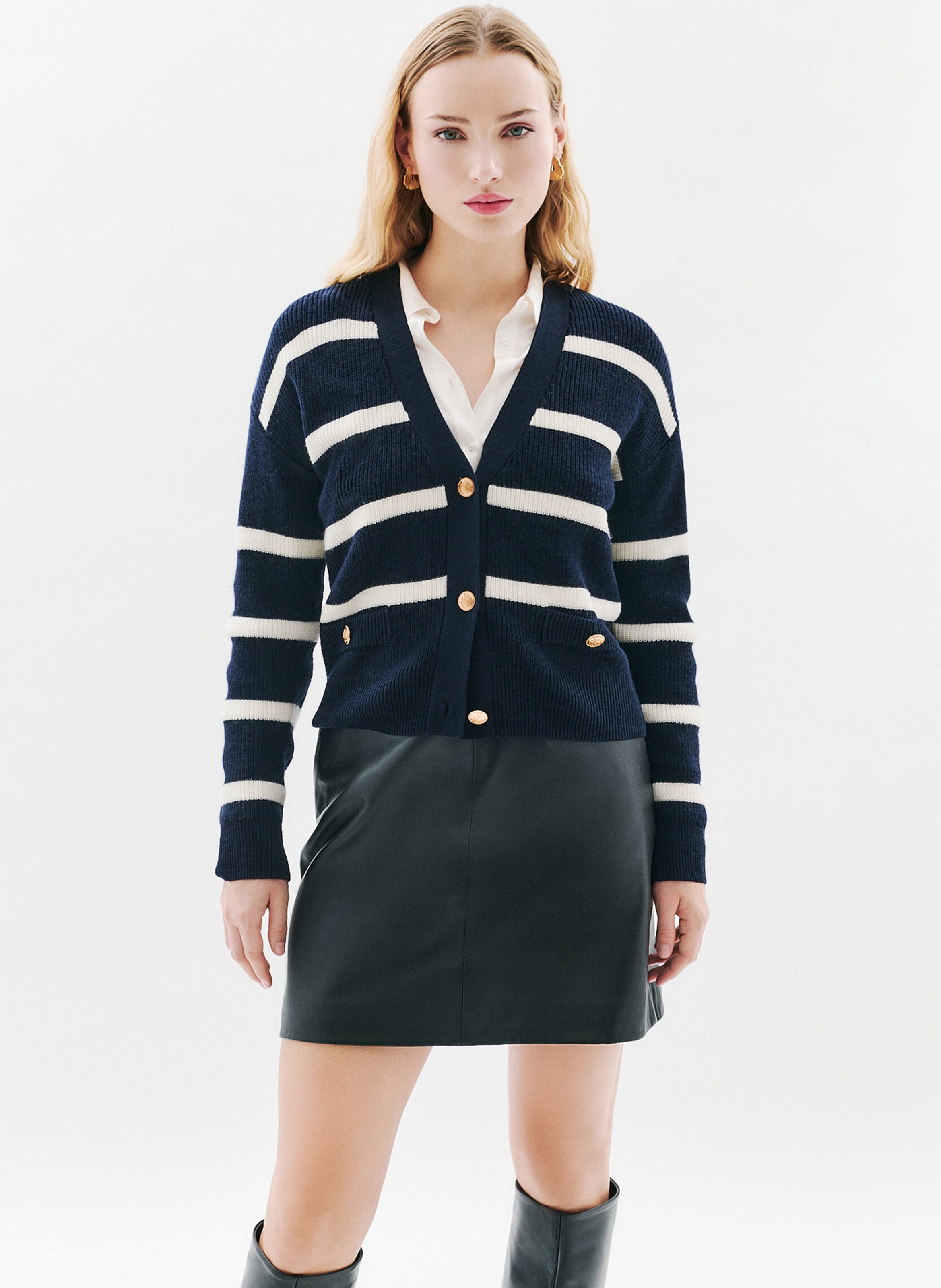 Gilet col V en laine mélangée CAROLL Bleu