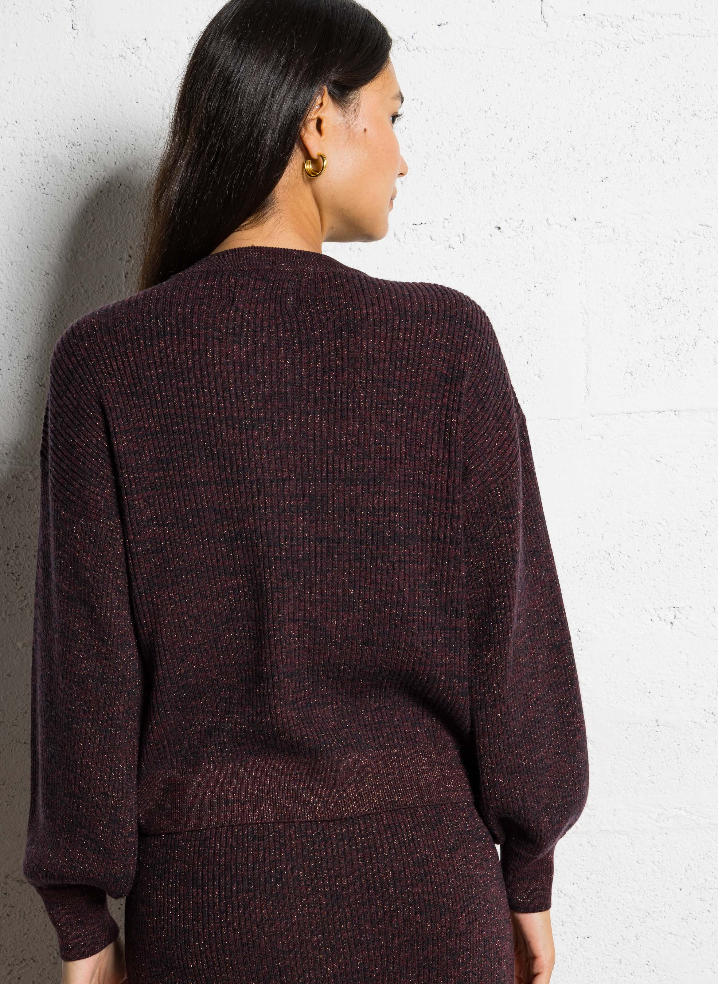 Pull droit pailleté en maille côtes DES PETITS HAUTS Bleu