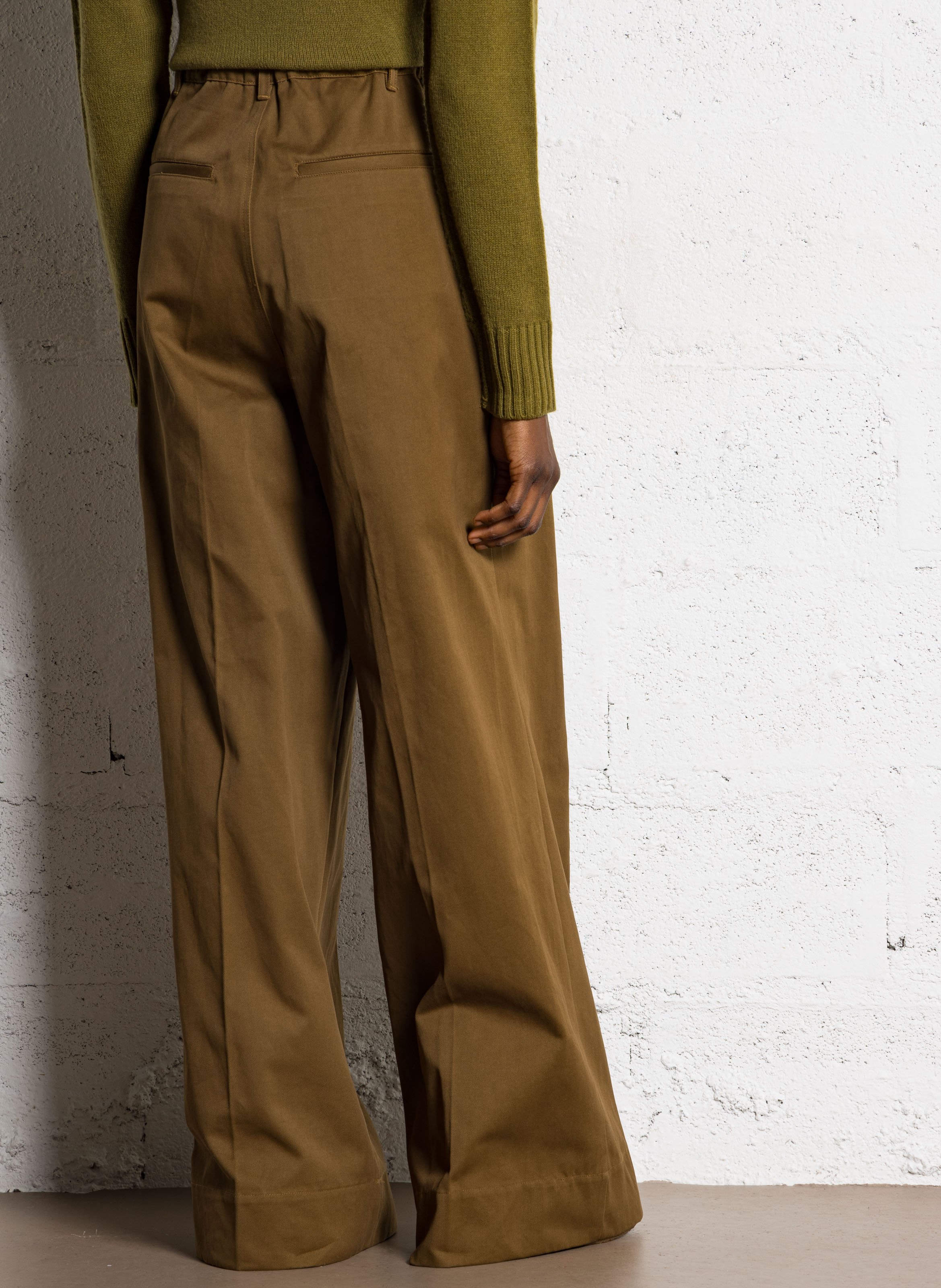 High-waisted wide-leg organic cotton pants SOEUR Khaki