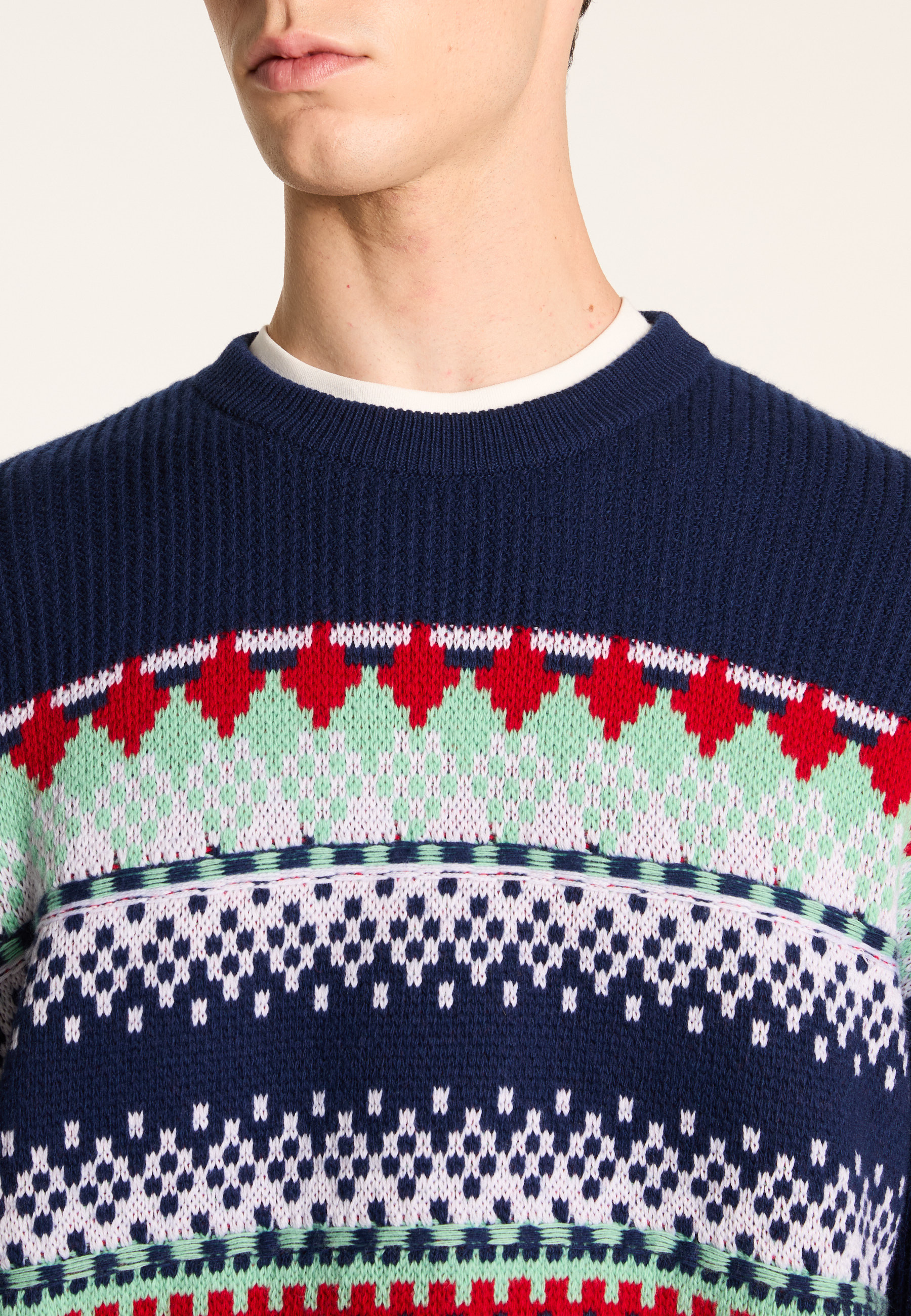 Merino wool patterned sweater MAISON MONTAGUT Blue