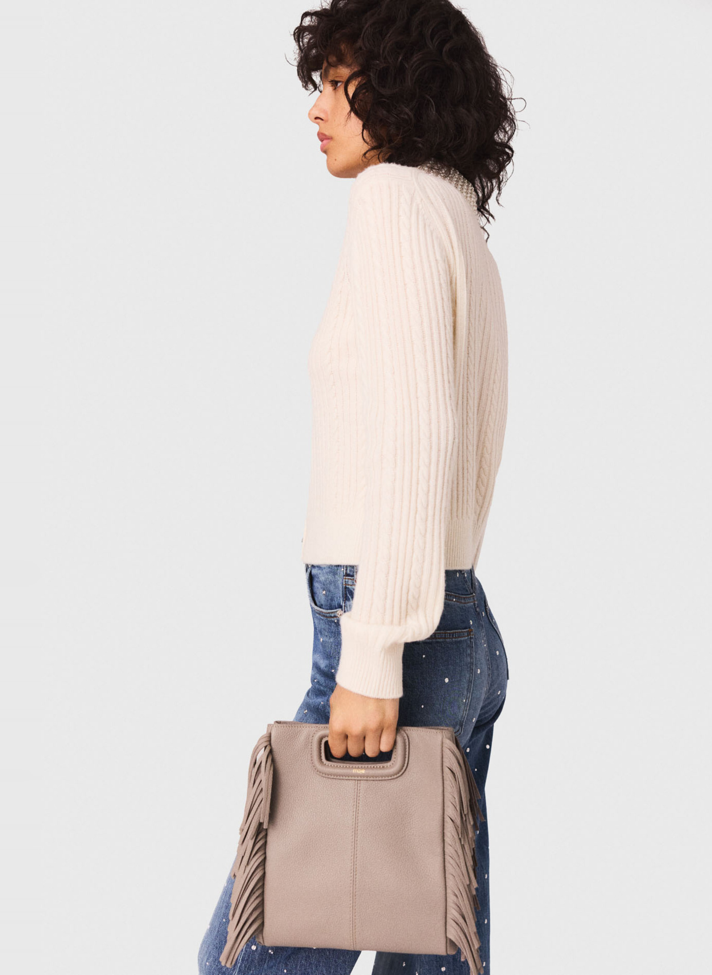 Cardigan in braided knit with rhinestones MAJE Beige