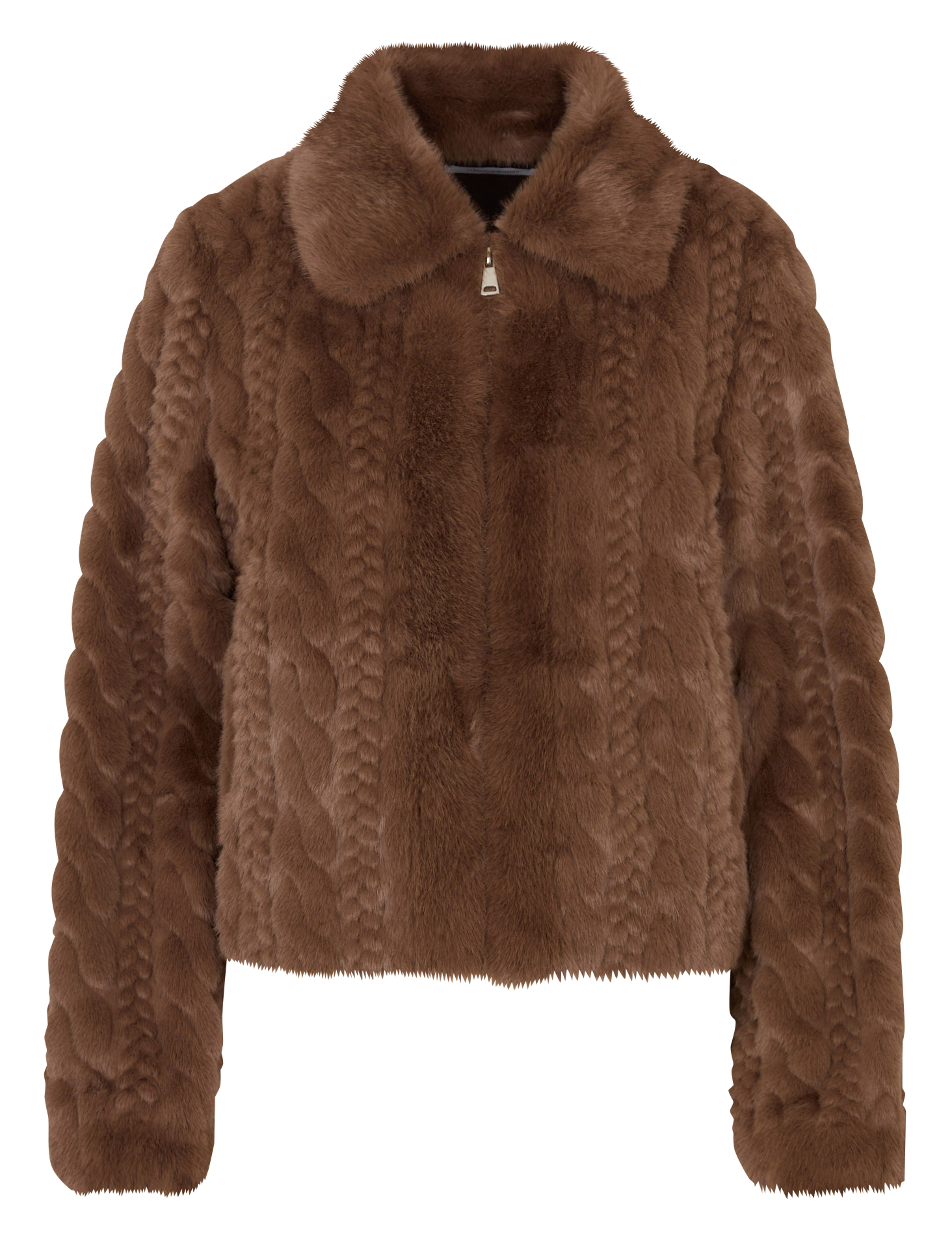 Faux fur jacket with classic collar LA FEE MARABOUTEE Brown