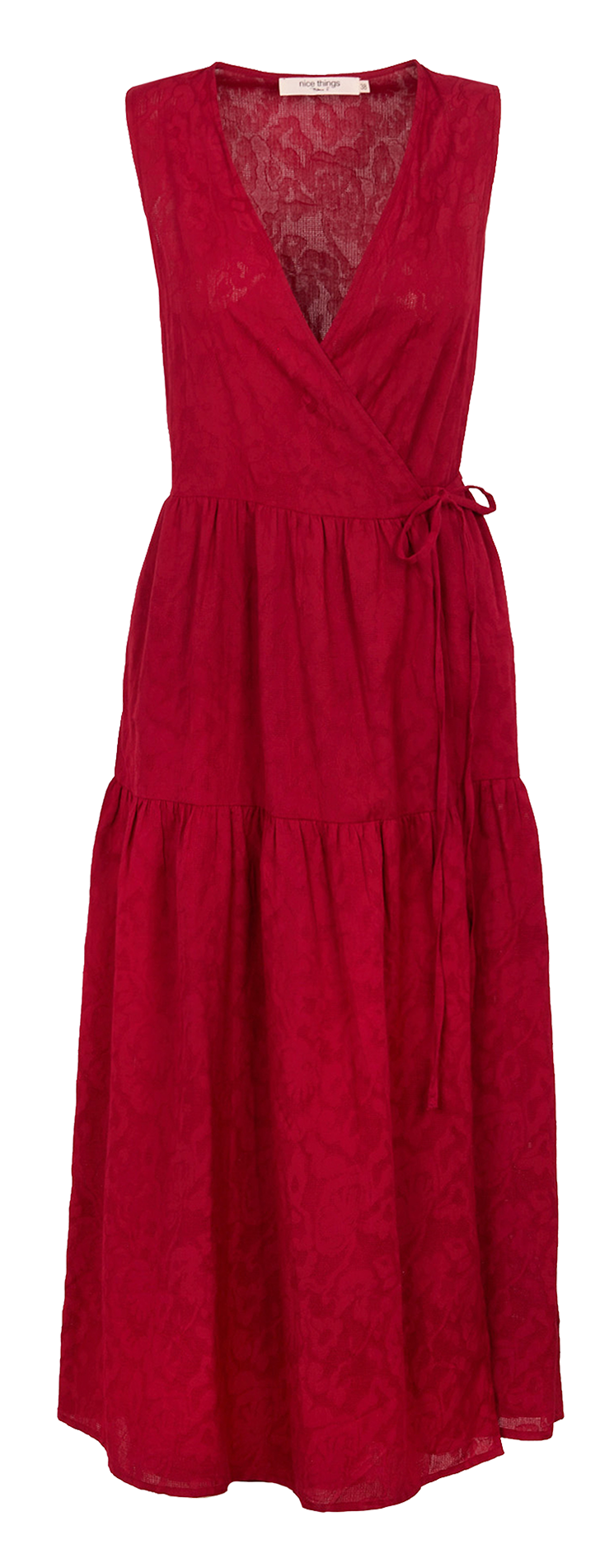 Robe longue col V en coton jacquard NICE THINGS Rouge