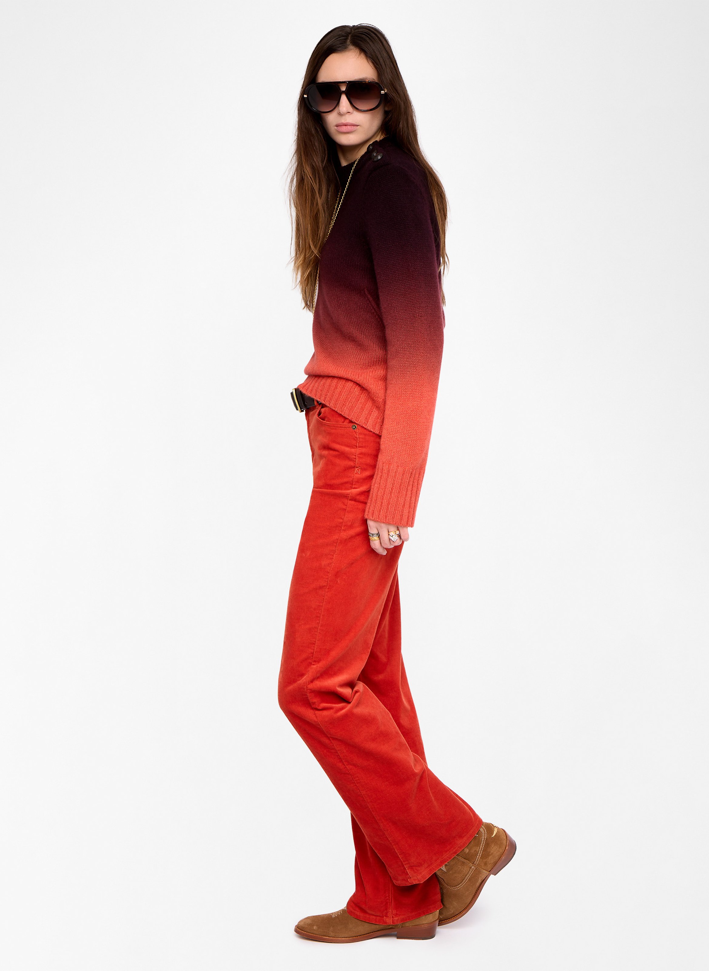 Pull droit col rond en cachemire ZADIG&VOLTAIRE Orange