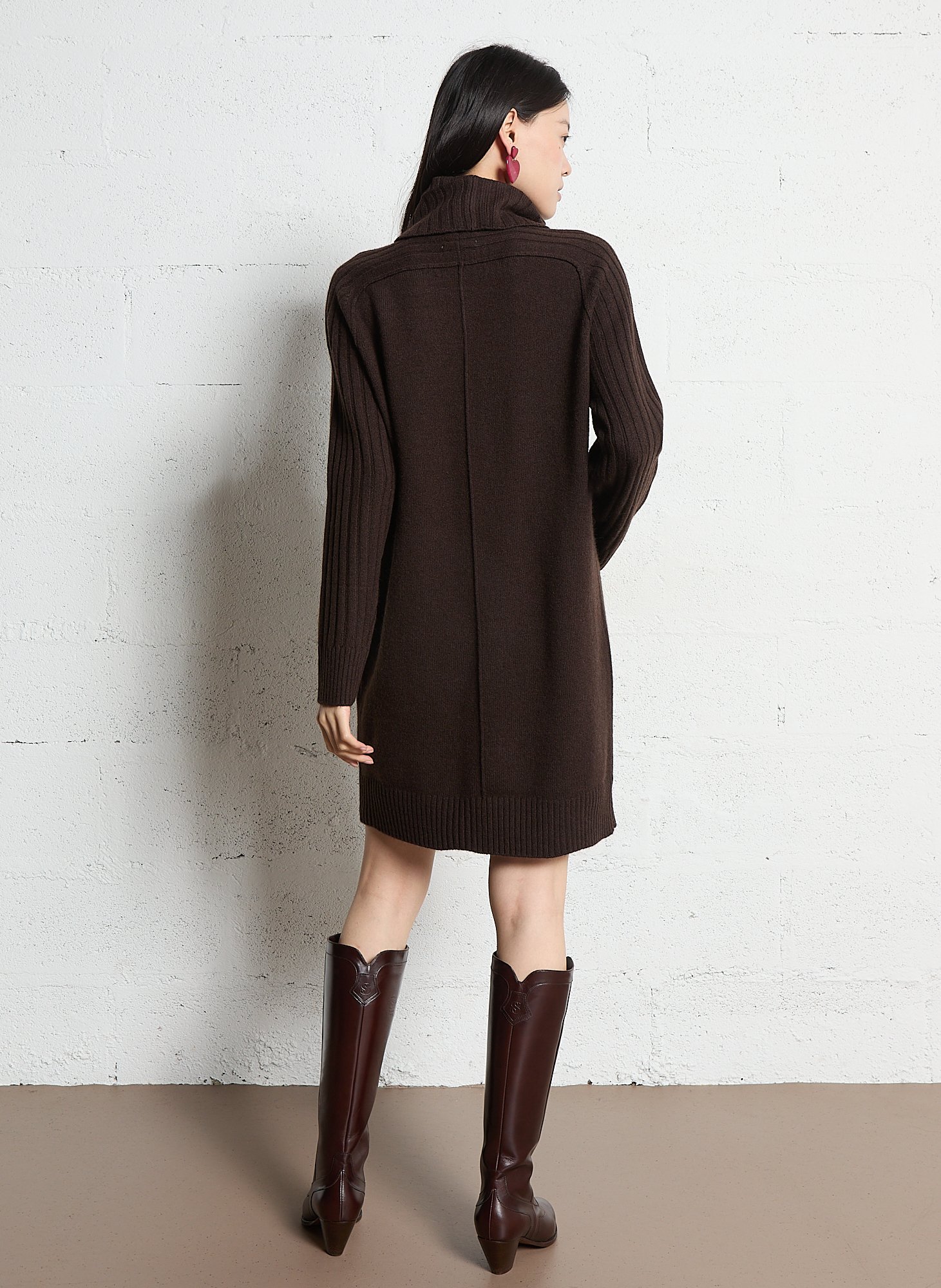 Short wool turtleneck dress MAISON 123 Brown