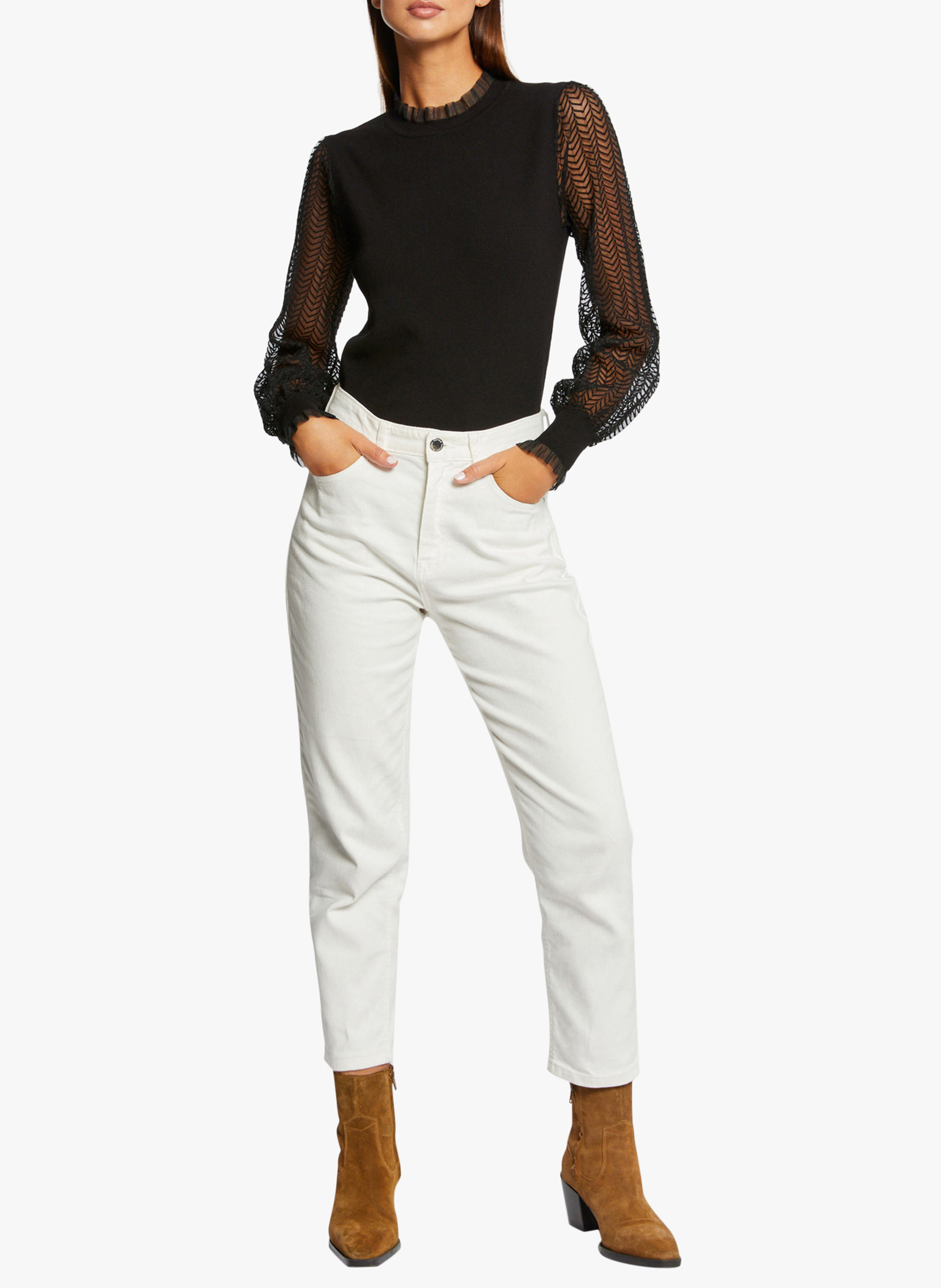 Trui met opstaand kraagje en kant MORGAN Zwart