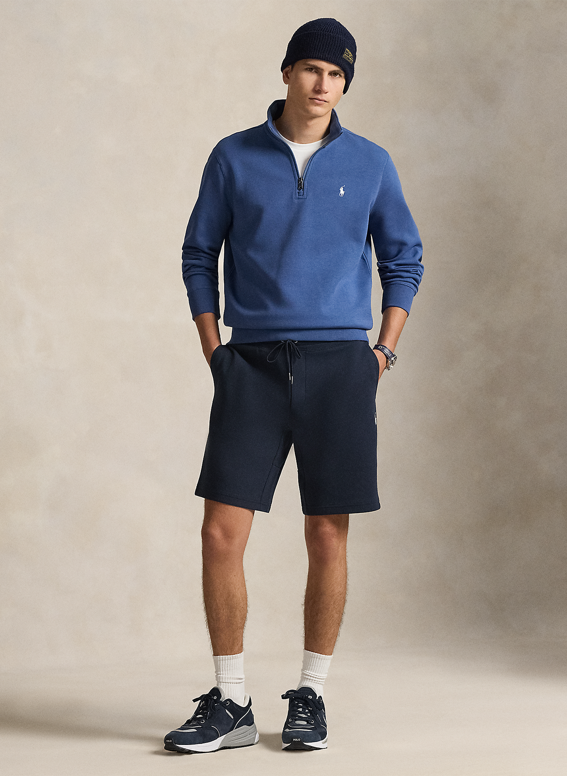 Sweat col montant en coton mélangé Bleu