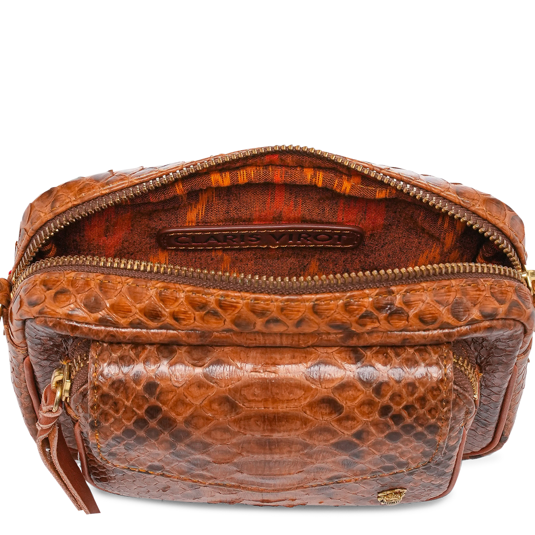 Snakeskin leather shoulder bag CLARIS VIROT Brown