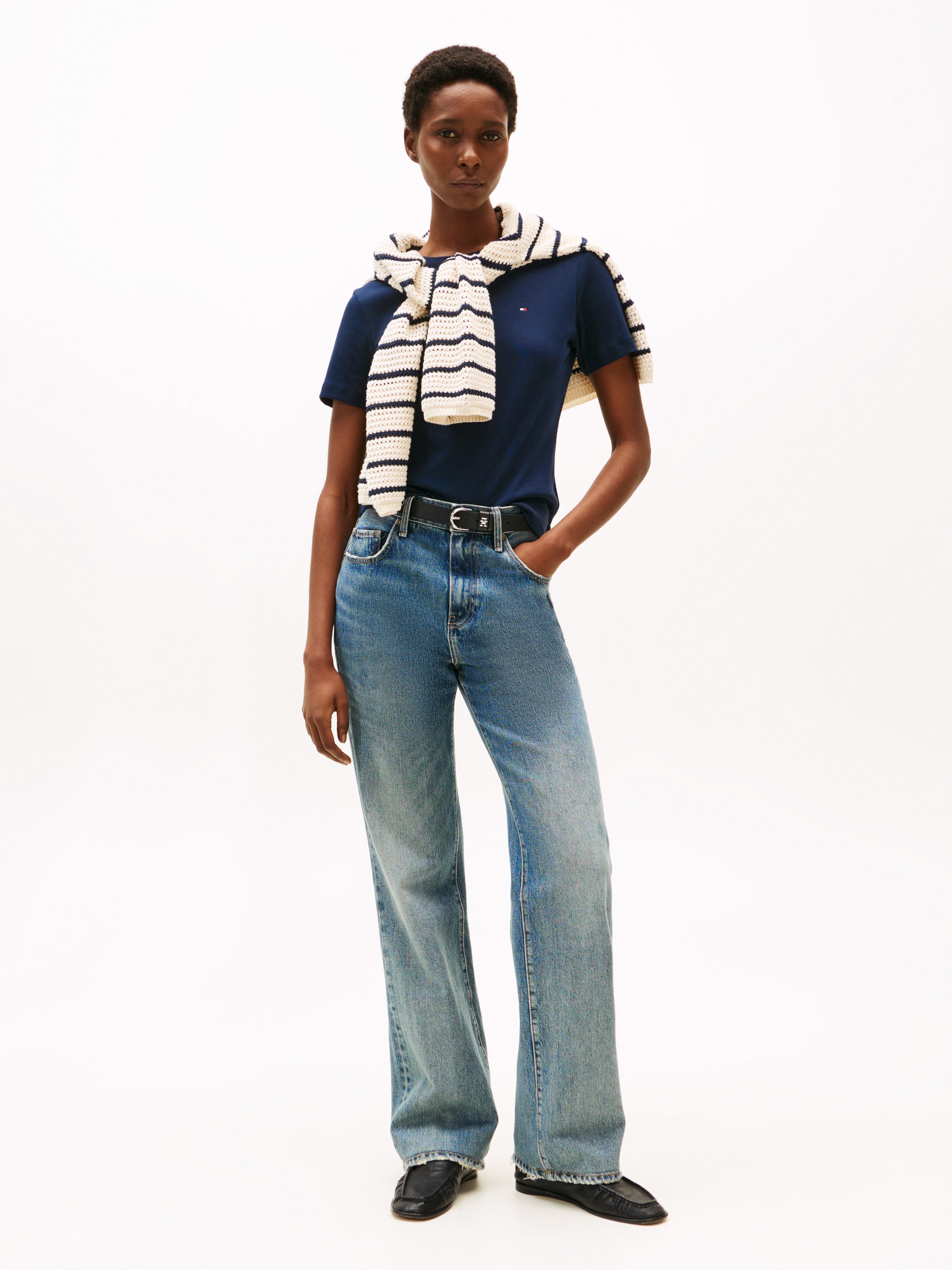 Tee-shirt ajusté à rayures en coton Bleu