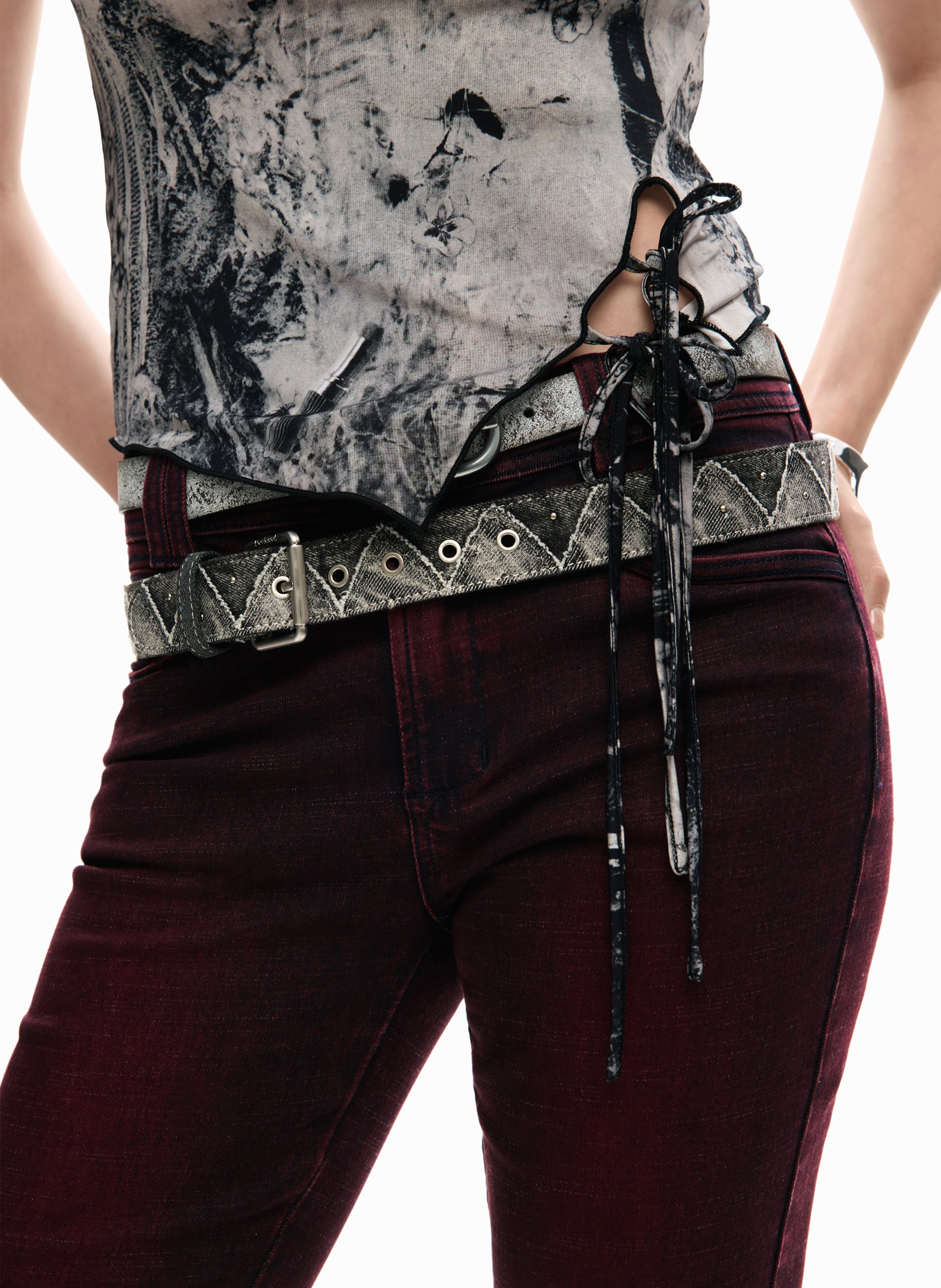 Top col rond imprimé DESIGUAL Noir