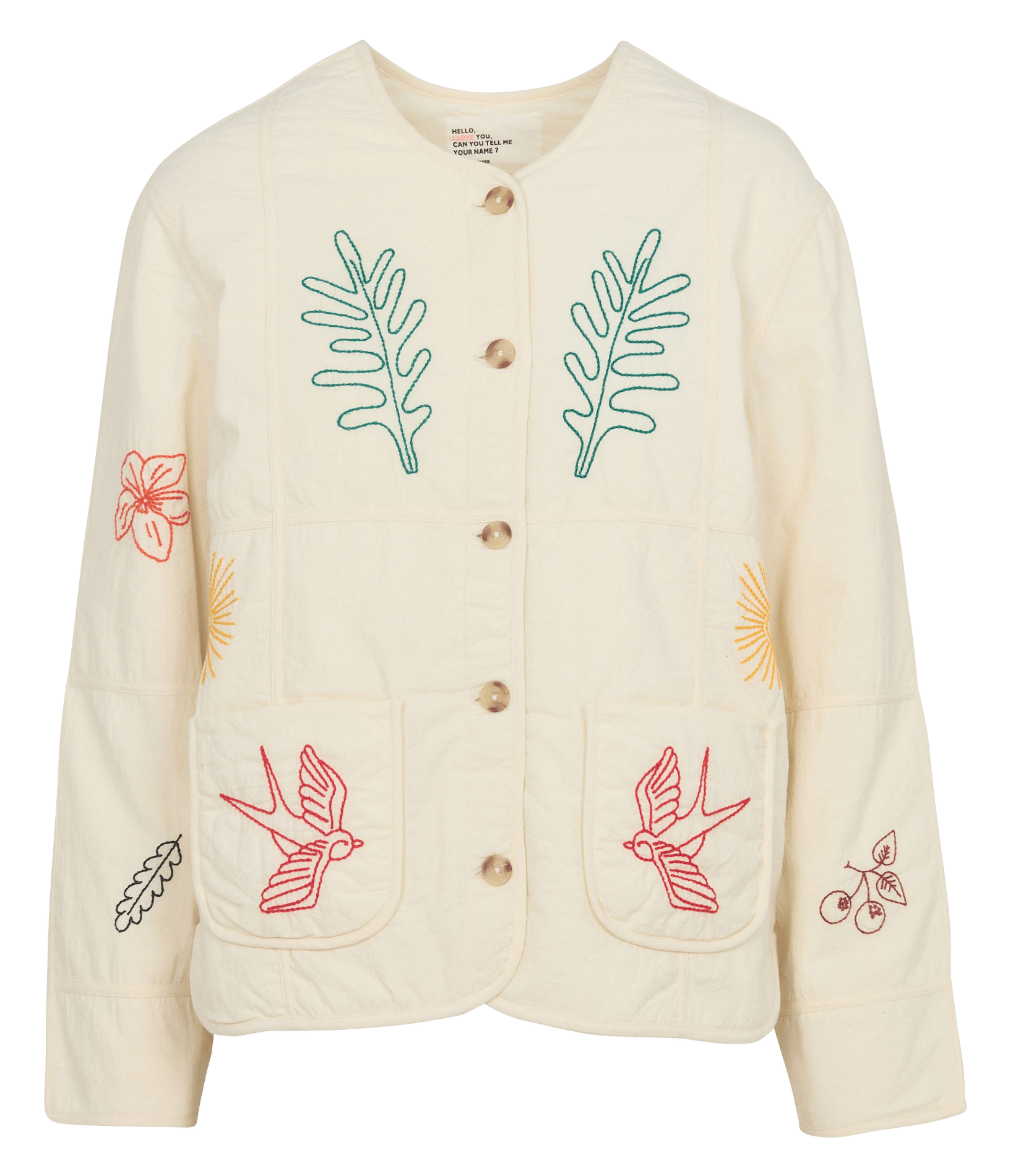 Veste droite col rond en coton bio brodé LEON & HARPER Blanc