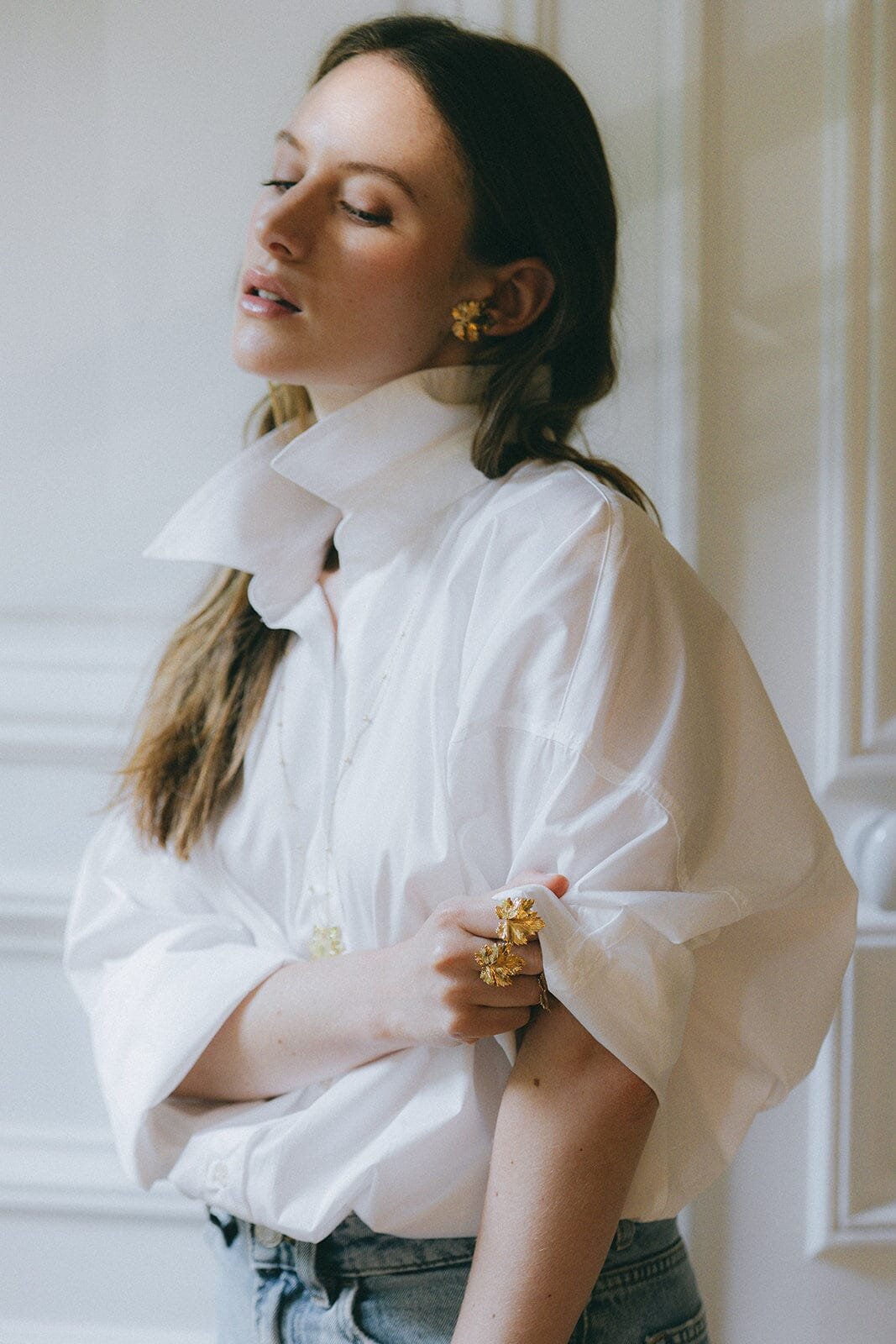 Maxi gold leaf ring in fine gold MONSIEUR SIMONE Silver