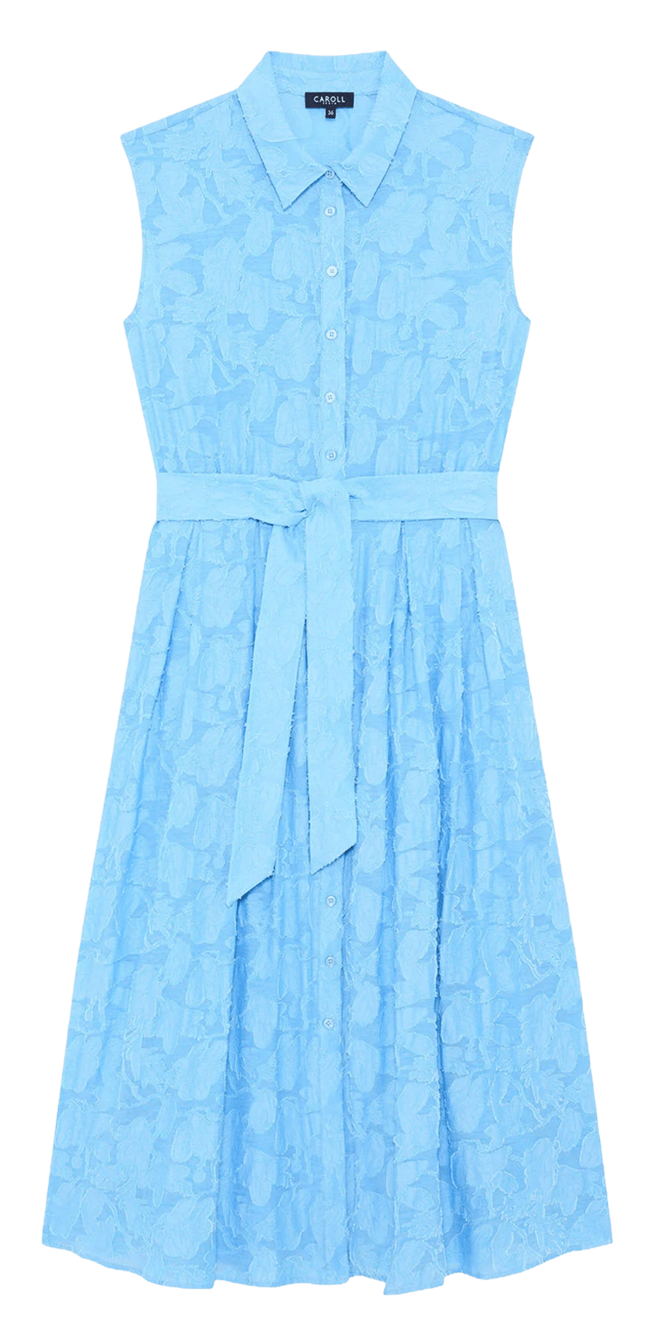 Robe midi ceinturée en coton mélangé CAROLL Bleu