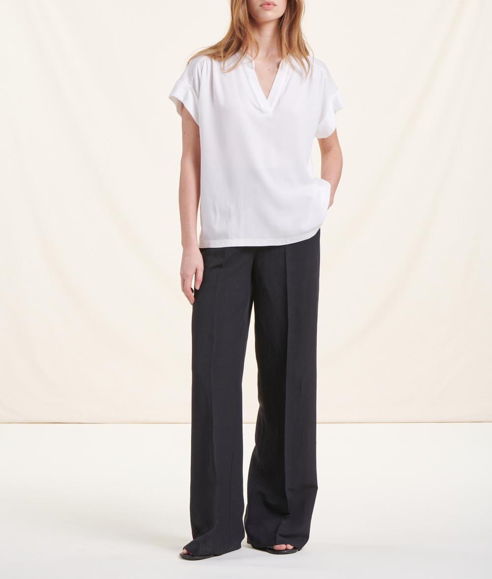 Tee-shirt ample col V bi-matières LA FEE MARABOUTEE Blanc
