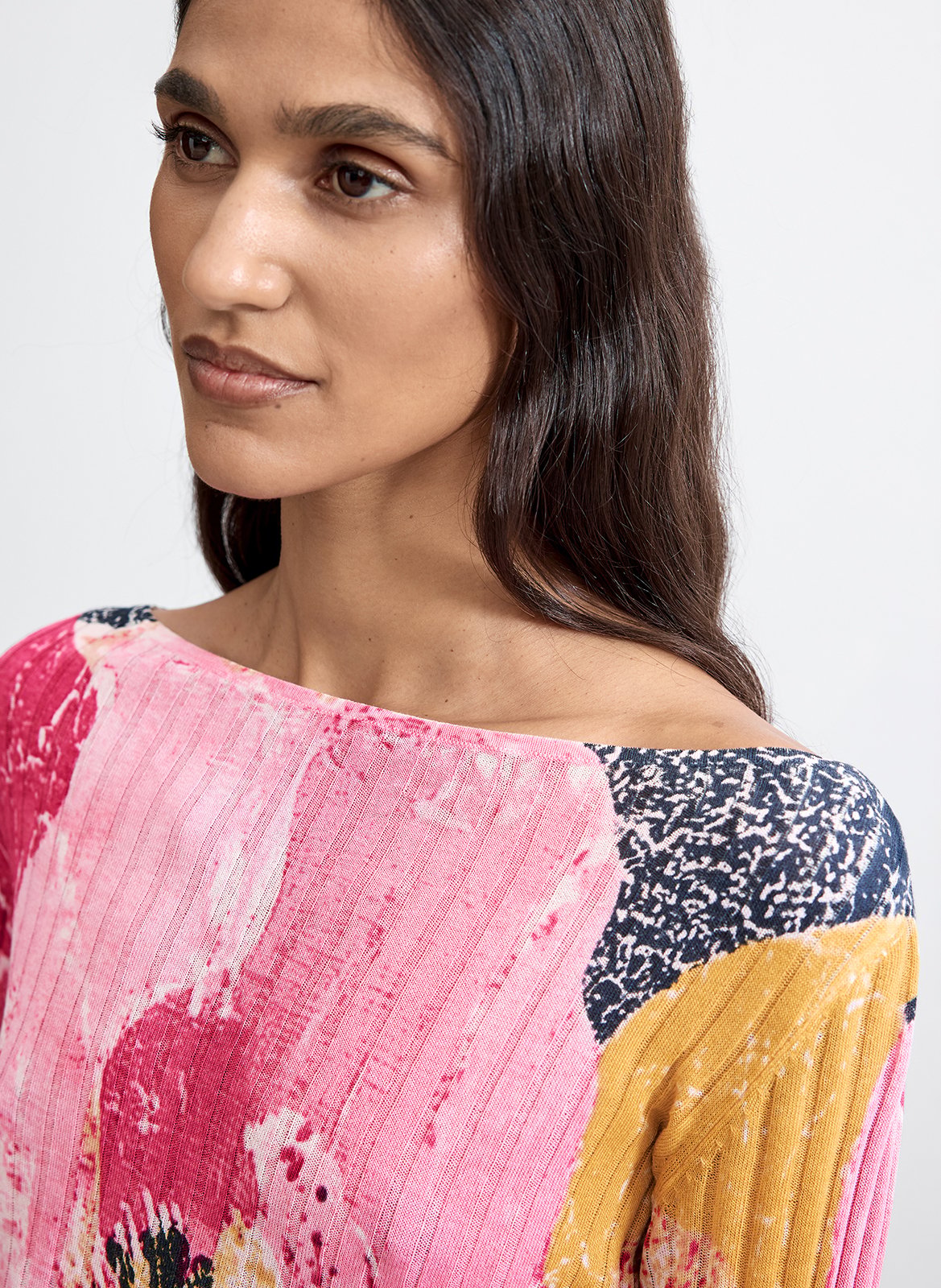 Straight boat neck sweater in printed knit DESIGUAL Red